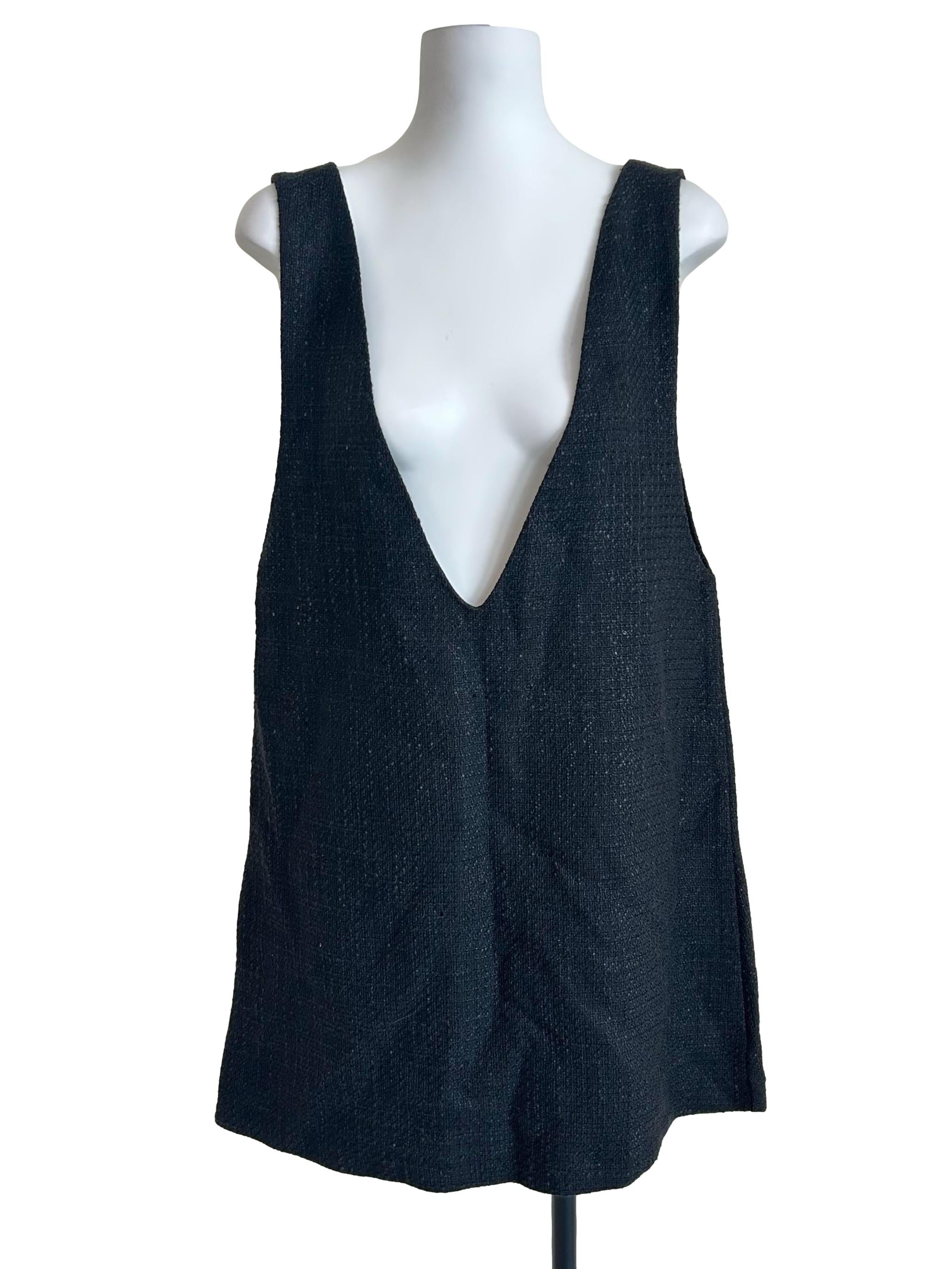 Black Deep V-Neck Tweed Dress