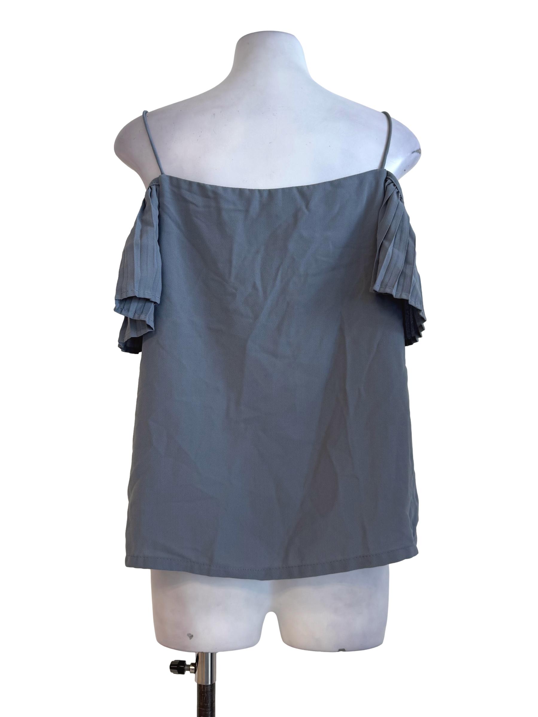 Steel Grey Pleated Shoulder Top TEM