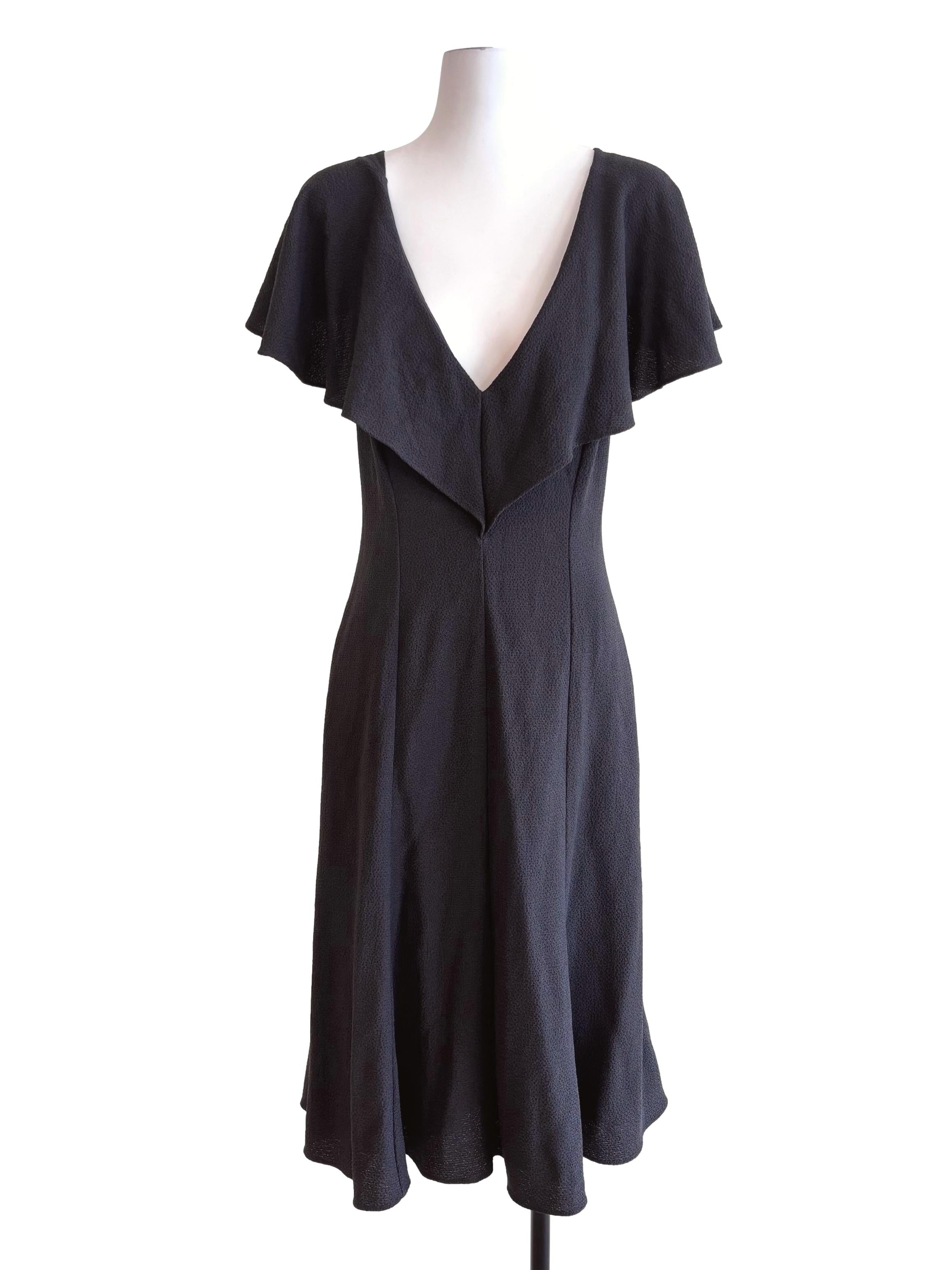 Dark Grey Ruffle Neck Cross Back Dress