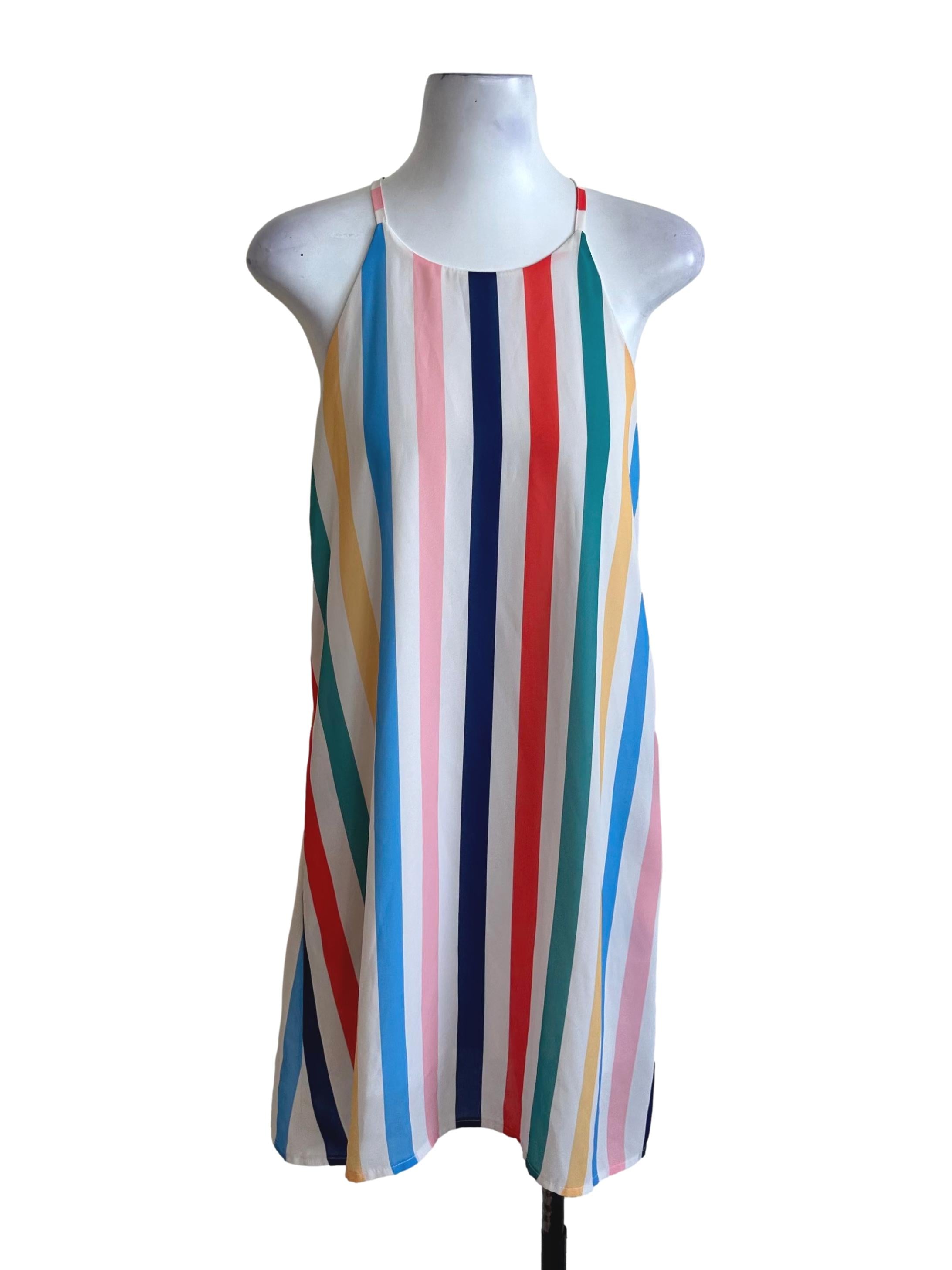 Multicolour Stripe Pattern Round Neck Dress