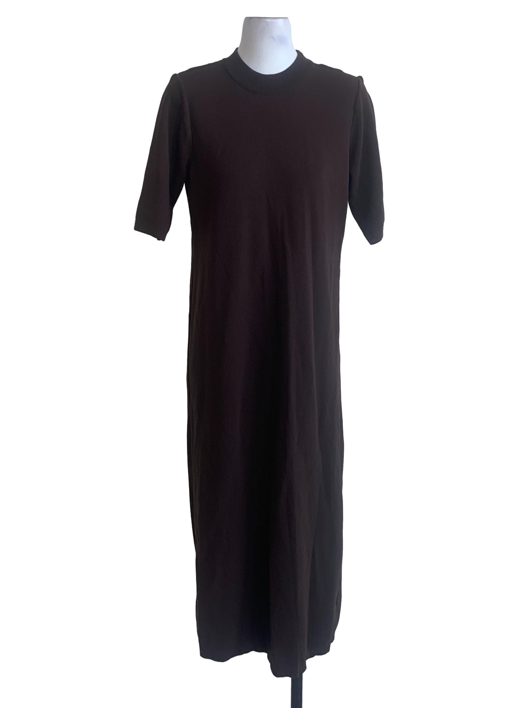Dark Brown High-Neck Knit Midi OSN