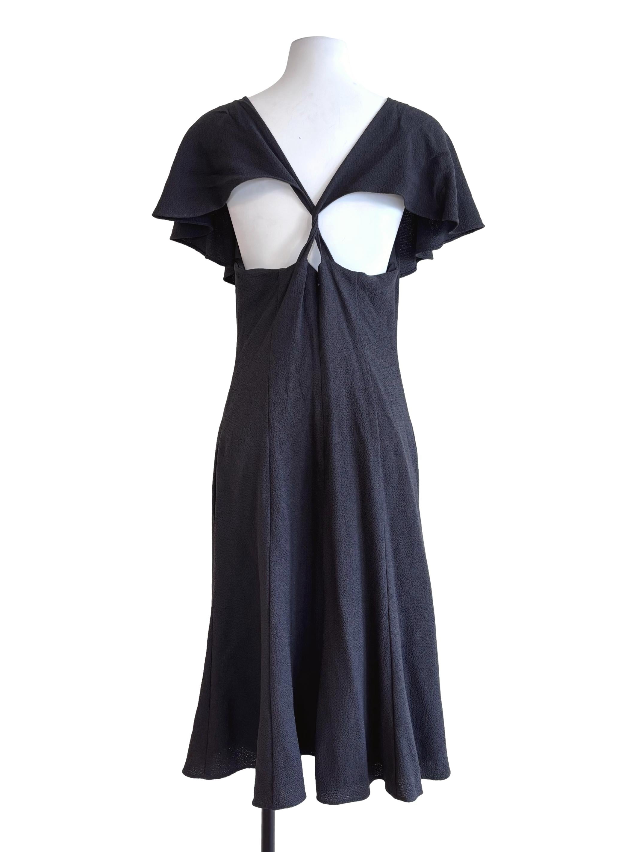 Dark Grey Ruffle Neck Cross Back Dress