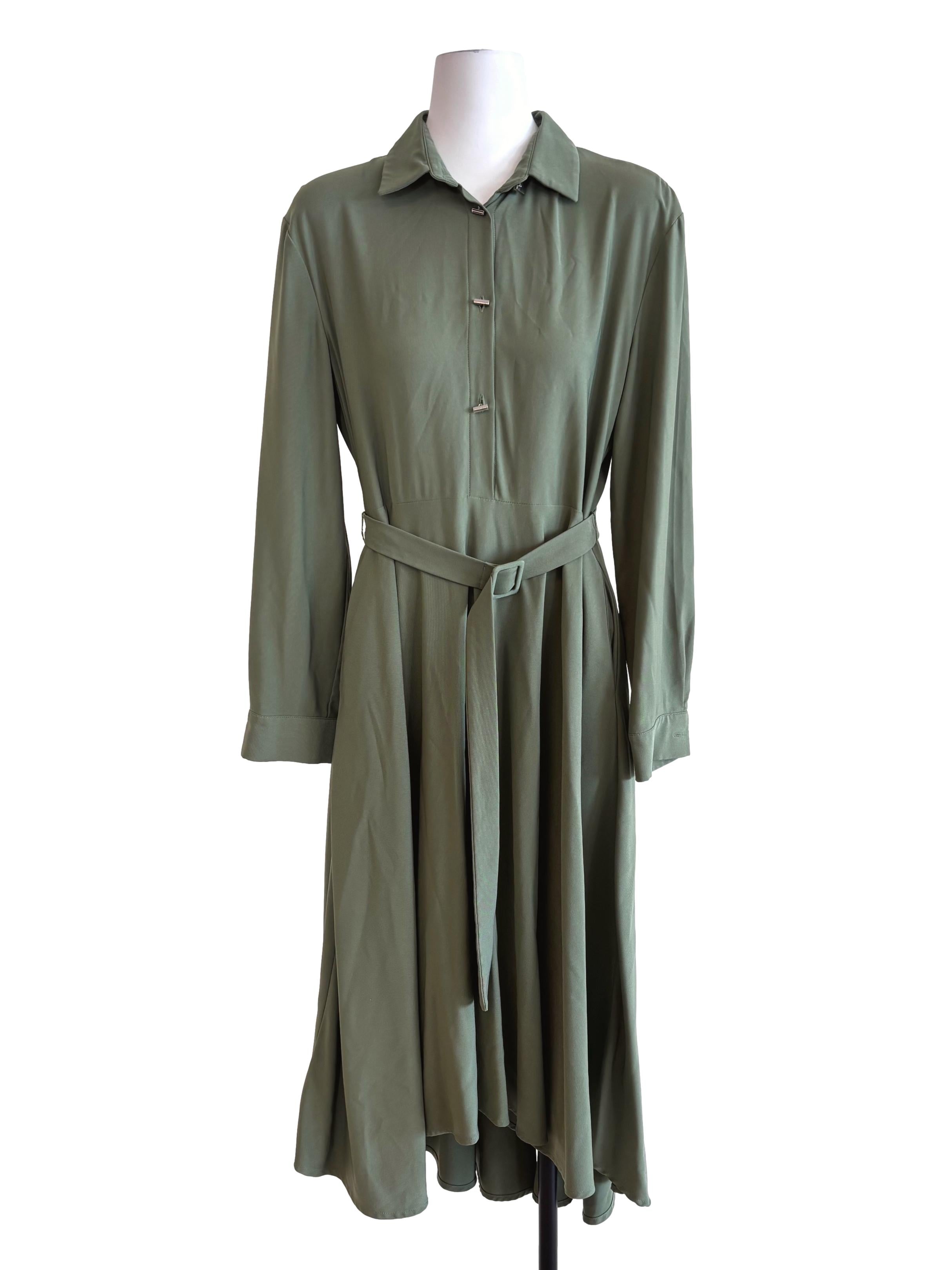 Fern Green Belted Flowy Shirt Dress