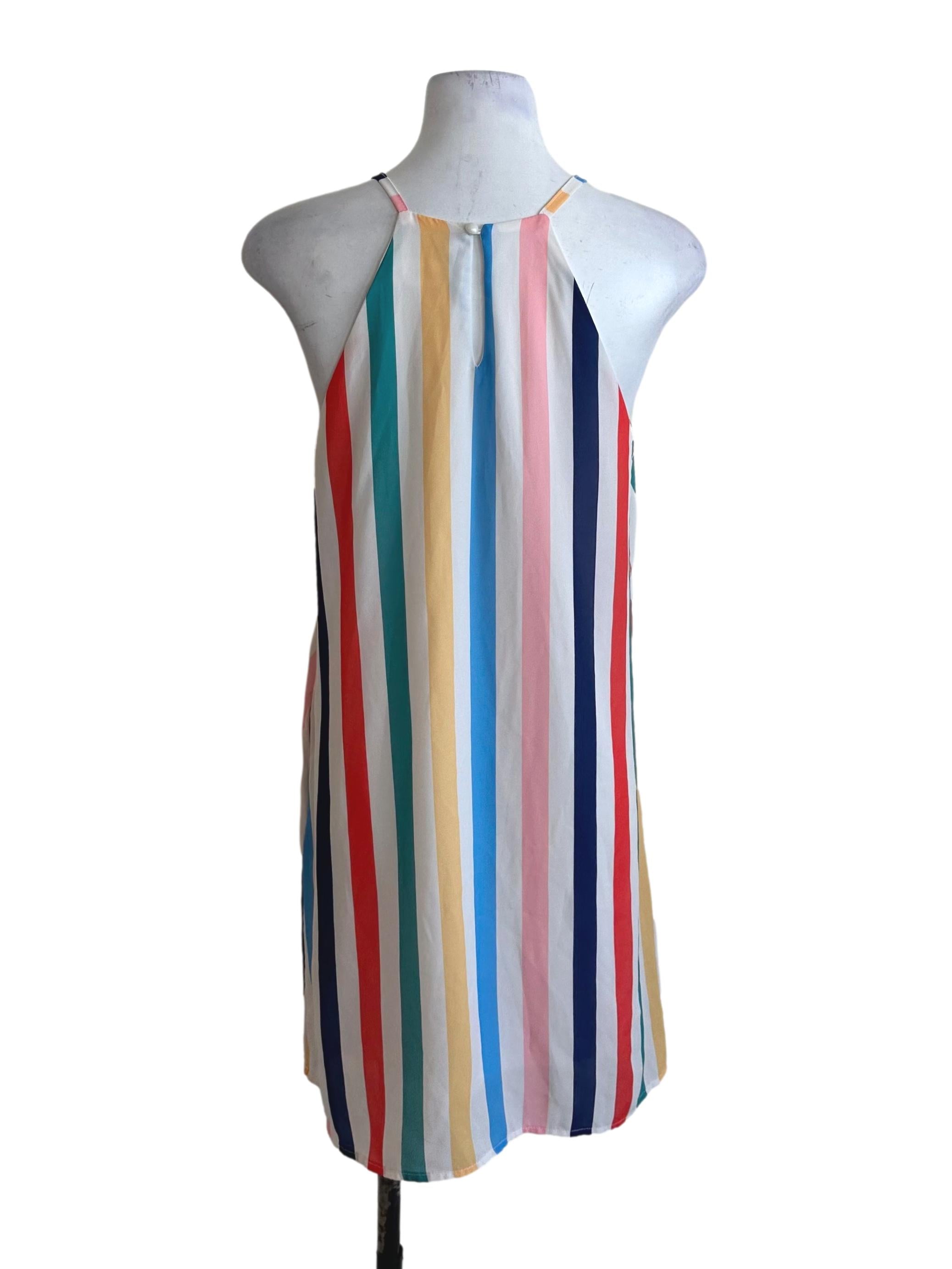 Multicolour Stripe Pattern Round Neck Dress