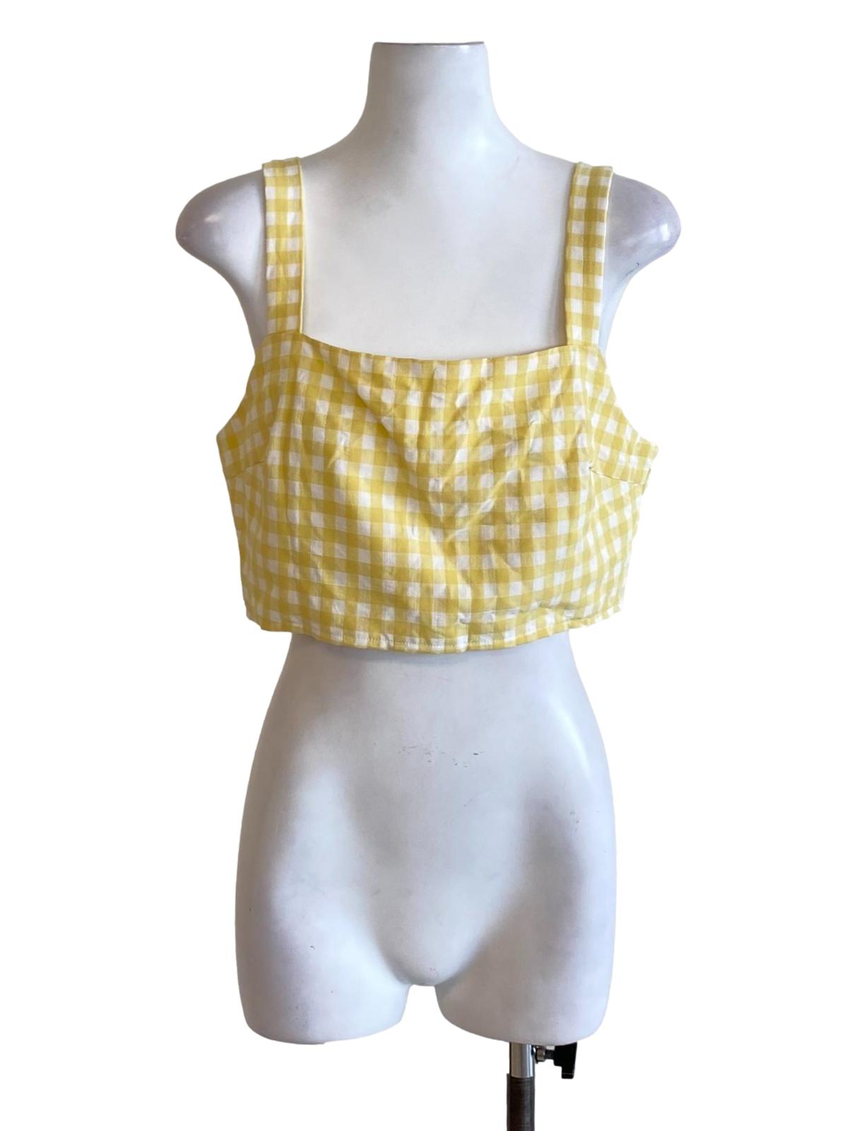 Blonde Yellow Plaid Square Neck Cropped Top