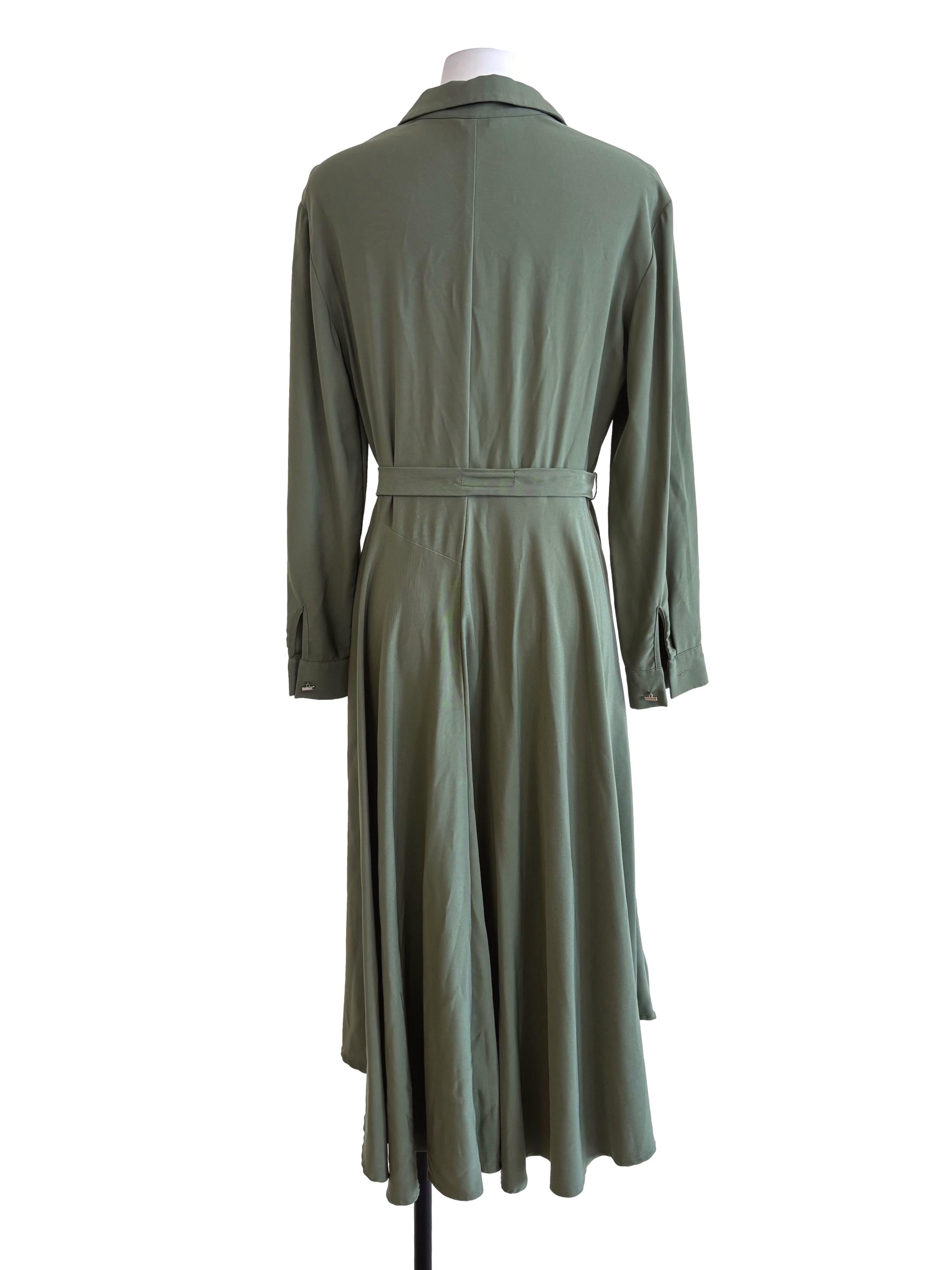 Fern Green Belted Flowy Shirt Dress
