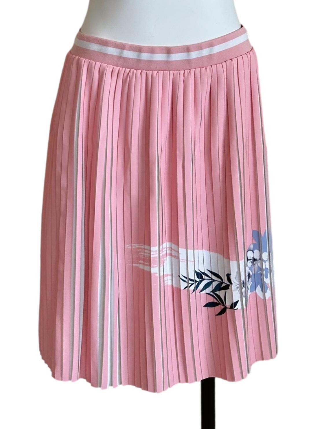 Pink Floral Graphic Pleated Skirt