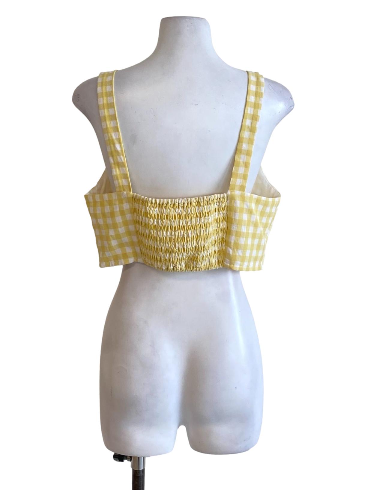 Blonde Yellow Plaid Square Neck Cropped Top