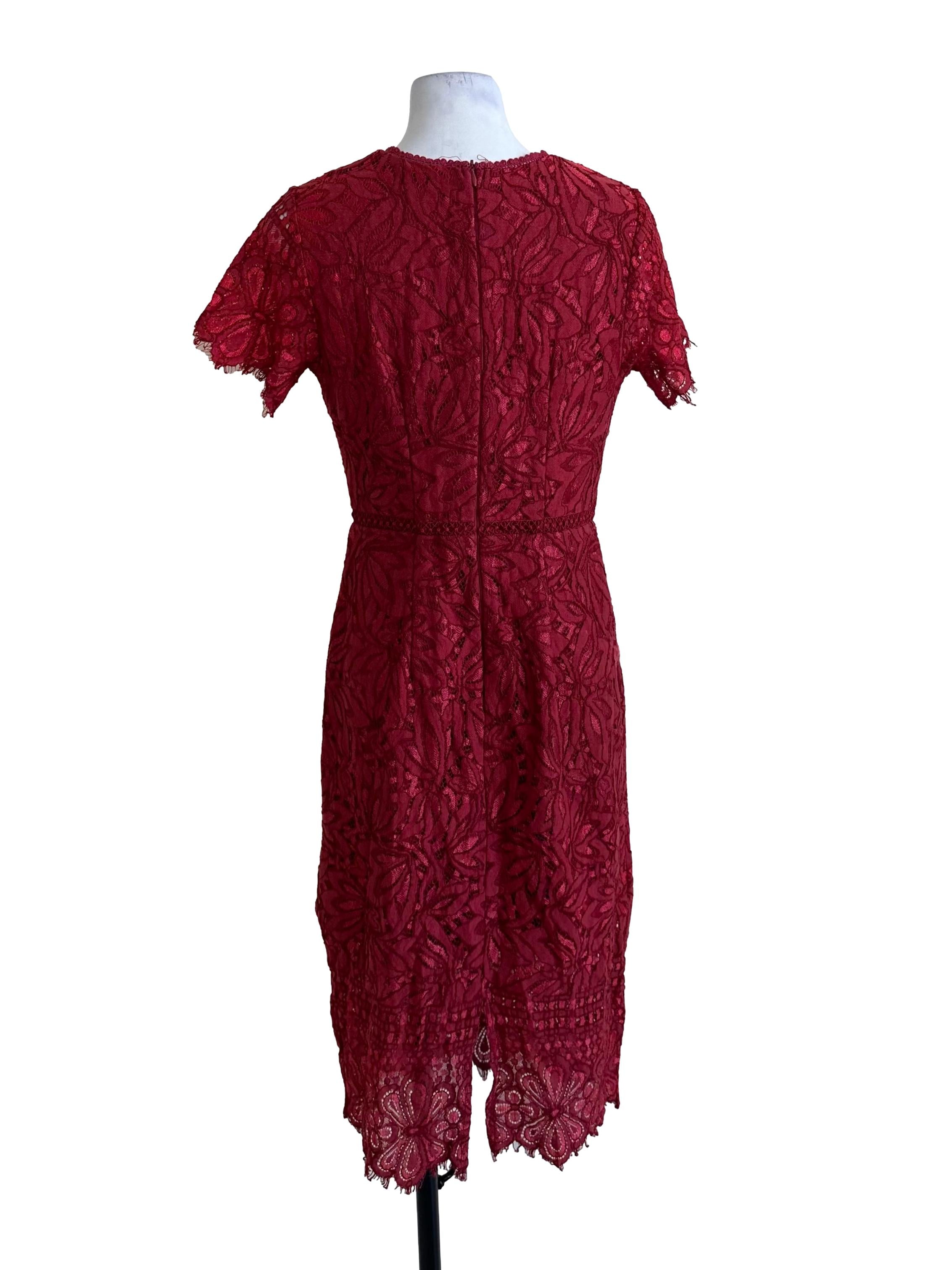 Ruby Red Lace Round Neck Sheath Dress