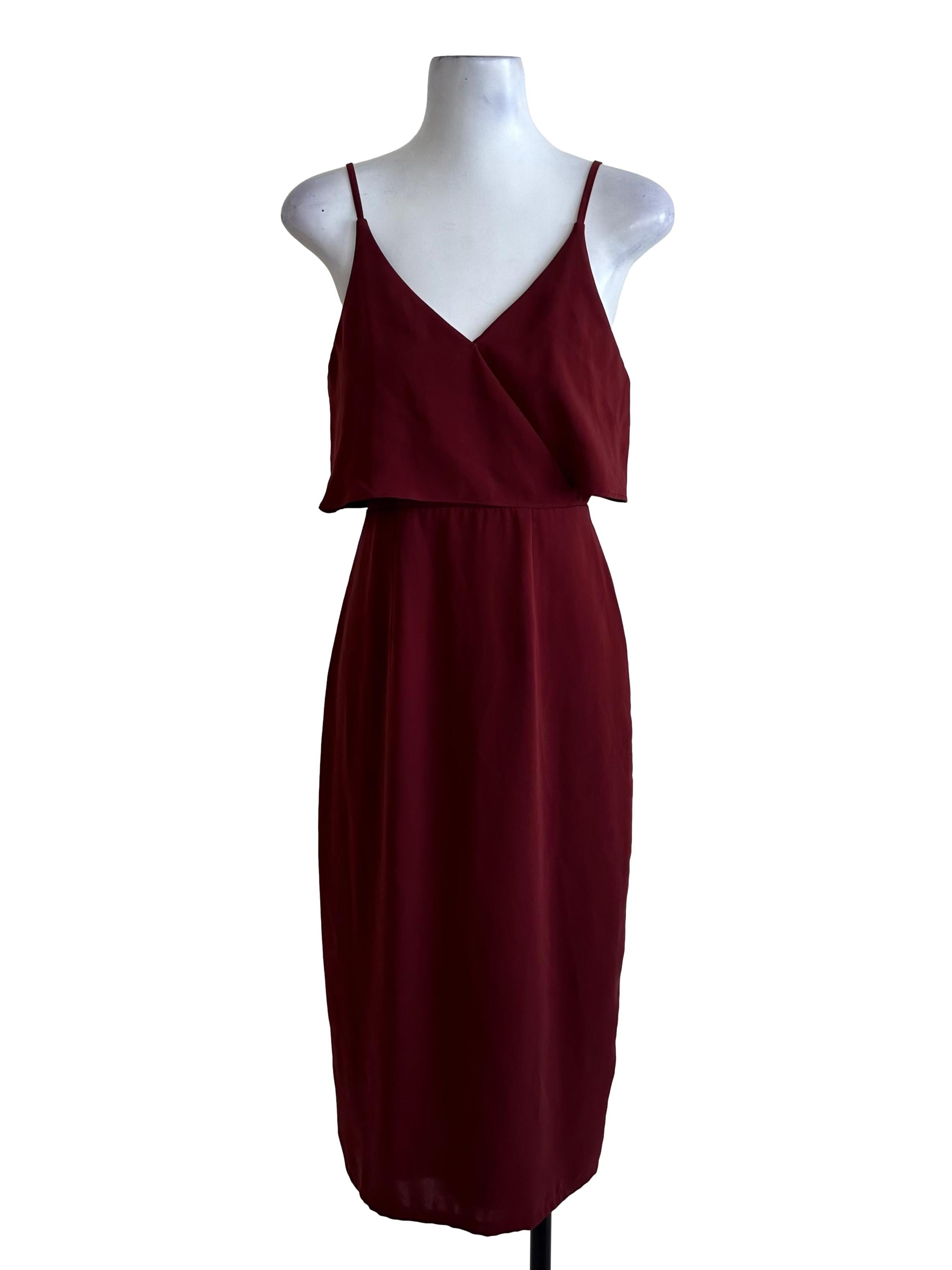 Maroon Red V Neck Sheath Dress LB