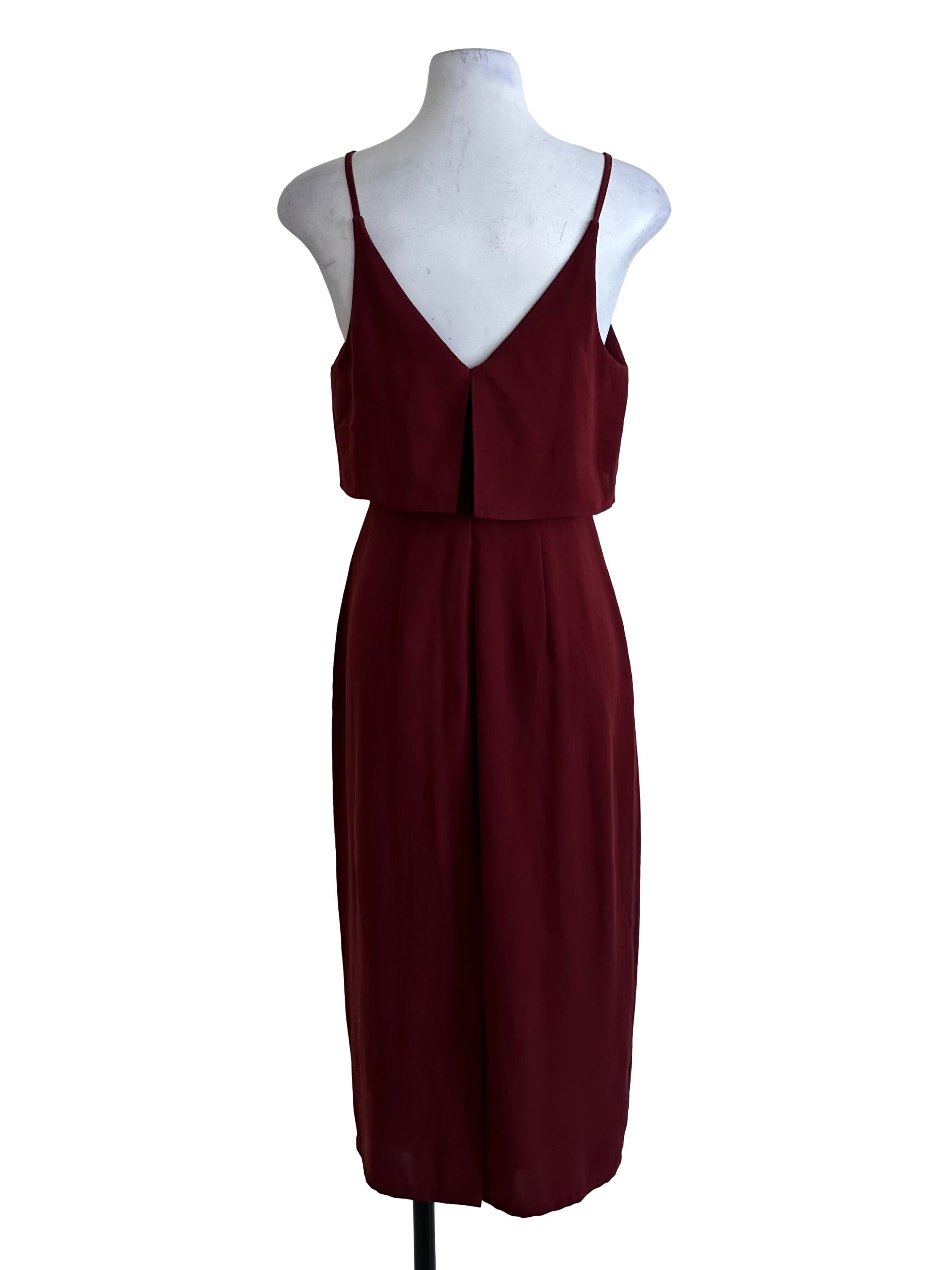 Maroon Red V Neck Sheath Dress LB