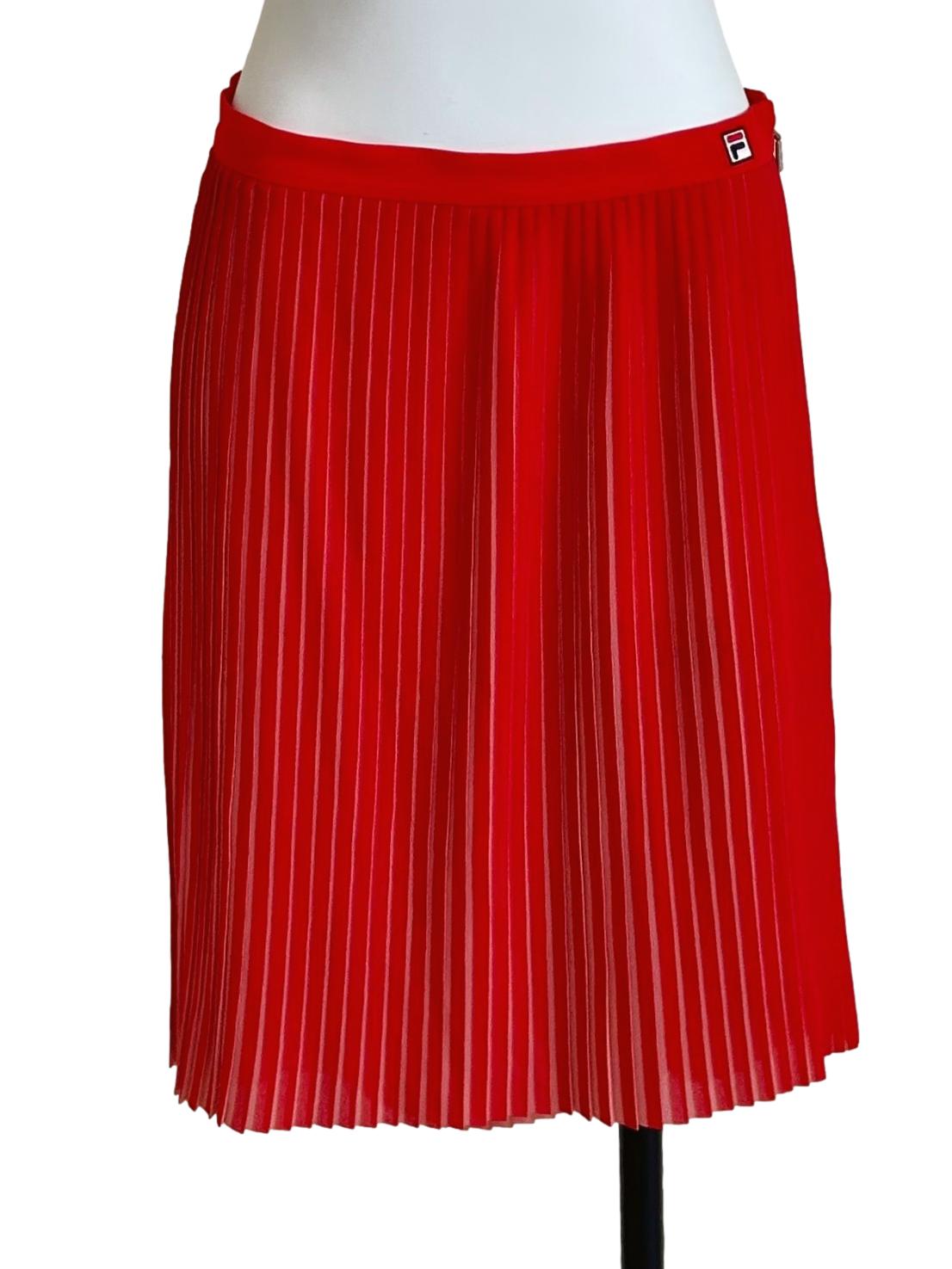 Red Logo Banded Solid Pleated Skirt