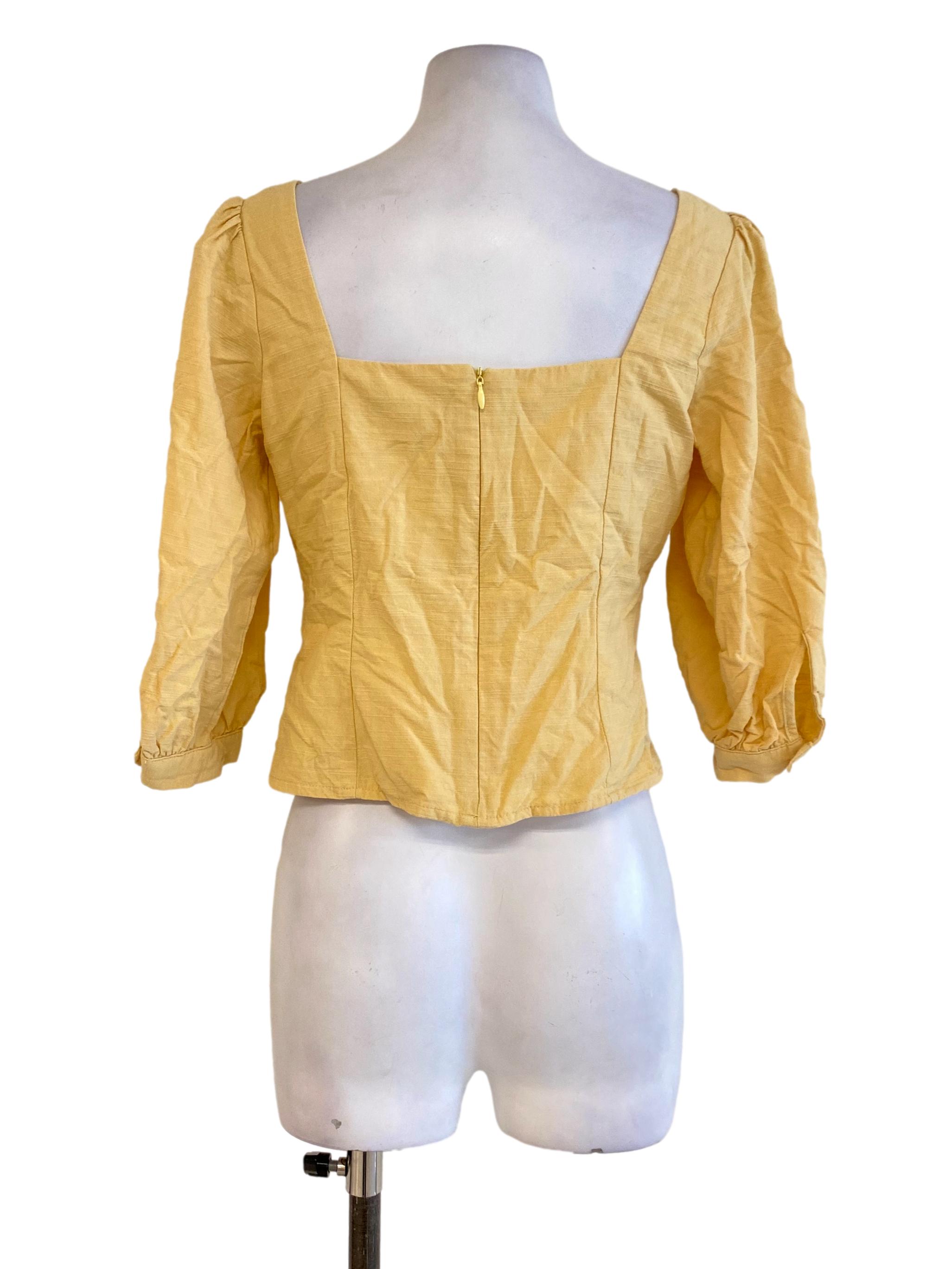 Mustard Yellow V-Neck Wrap Cropped Blouse LB