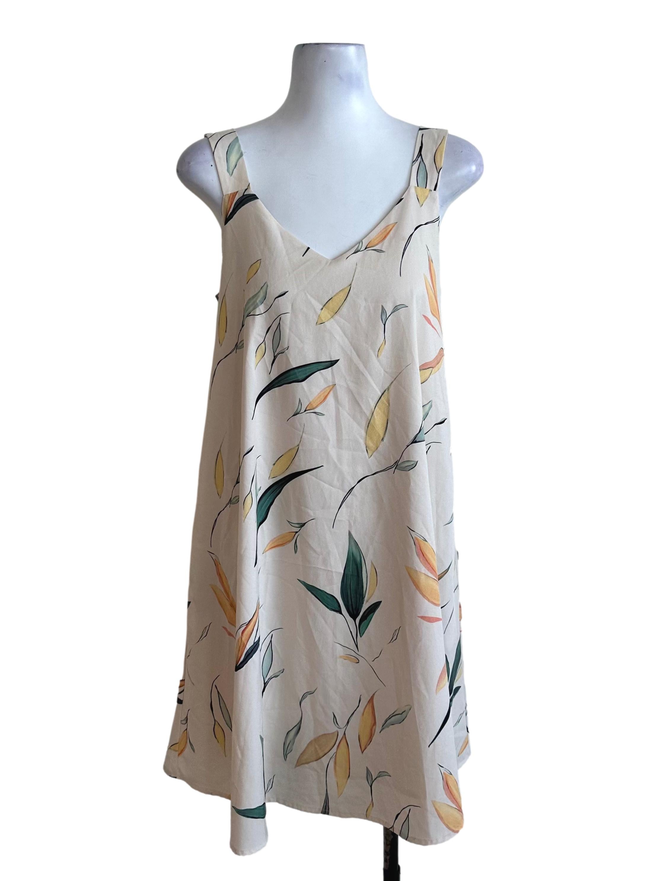Dusty Yellow V Neck Pattern Dress