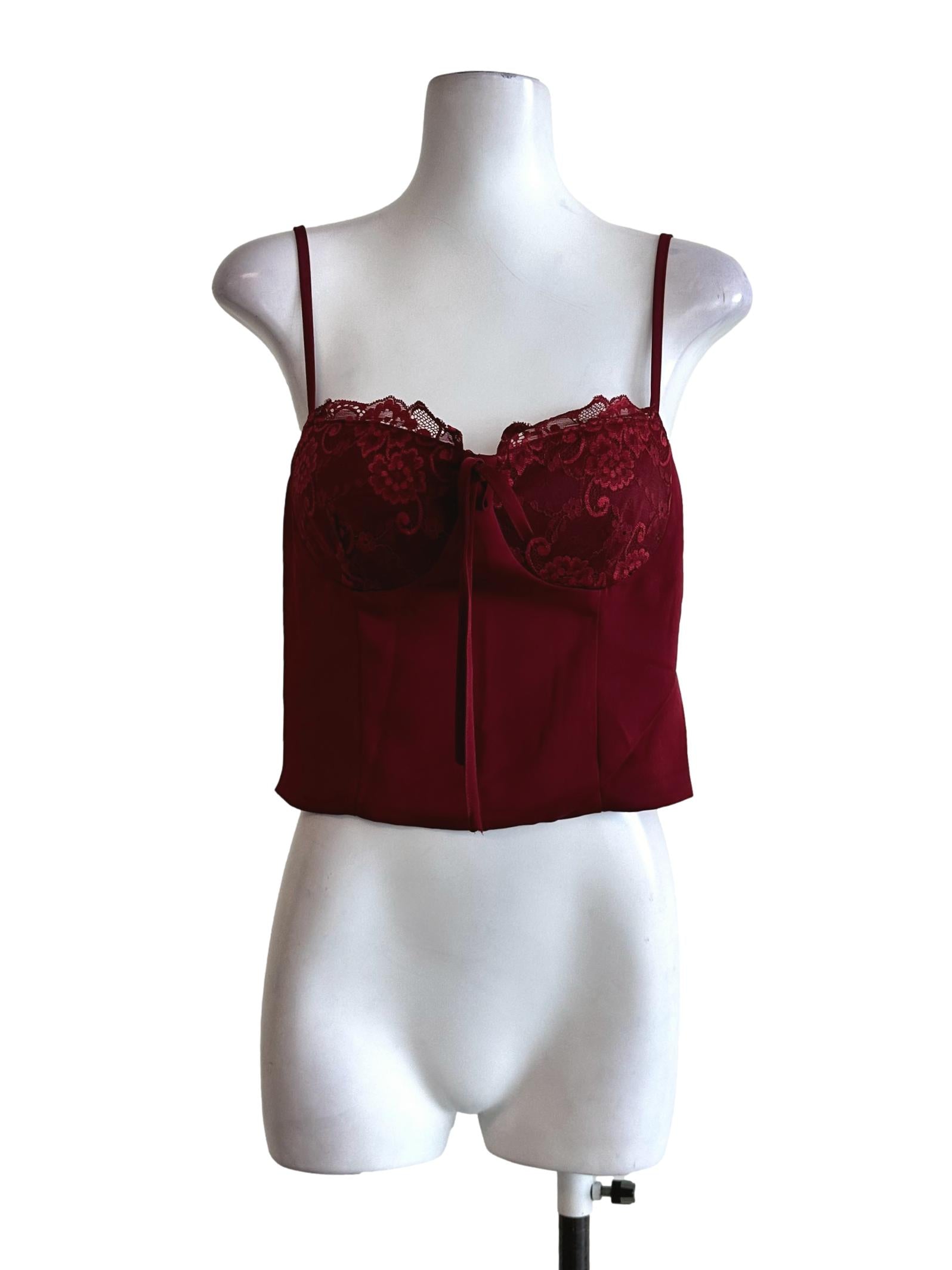 Lipstick Red Padded Lace Pattern Sleeveless Top YHF