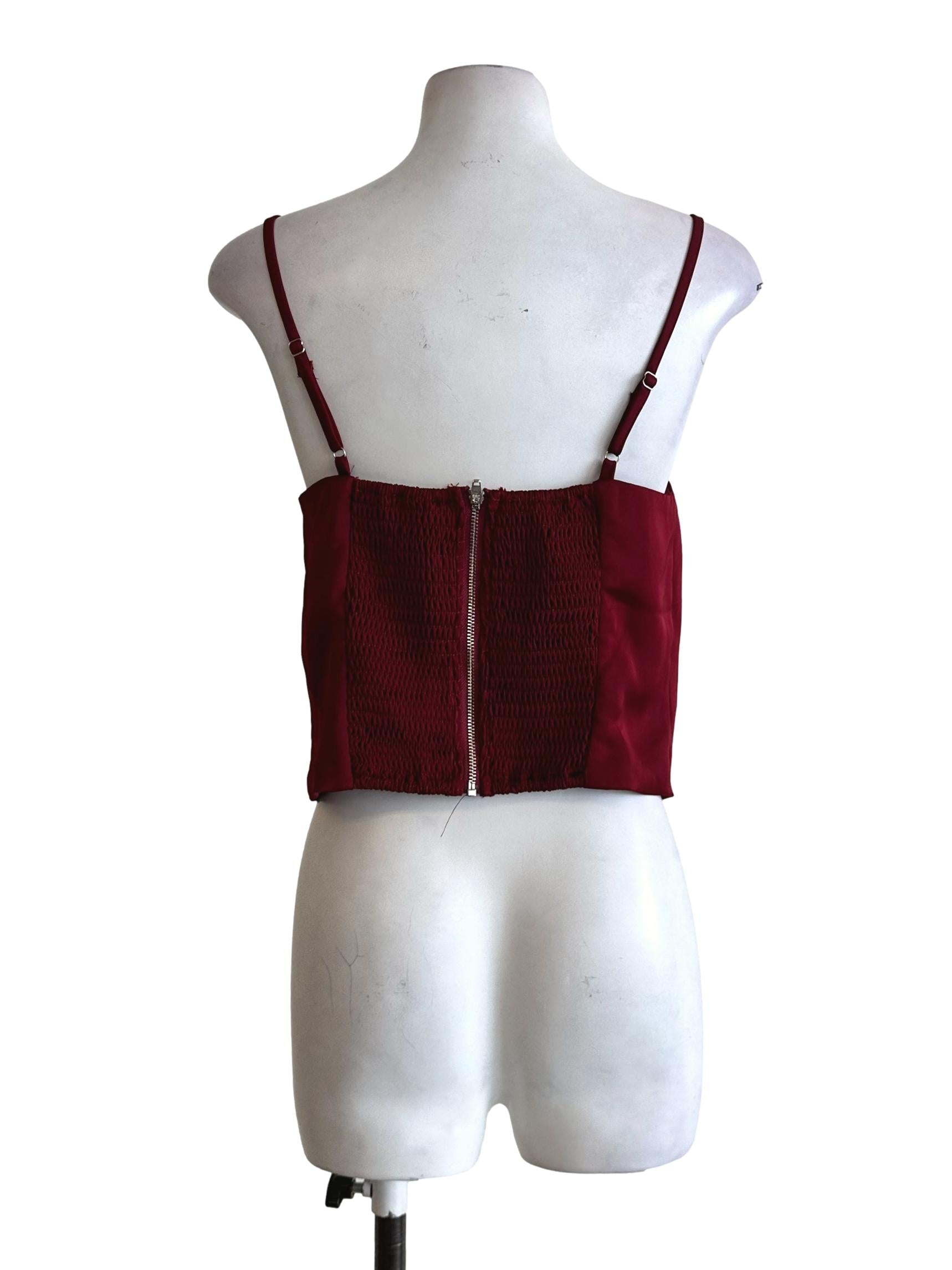Lipstick Red Padded Lace Pattern Sleeveless Top YHF