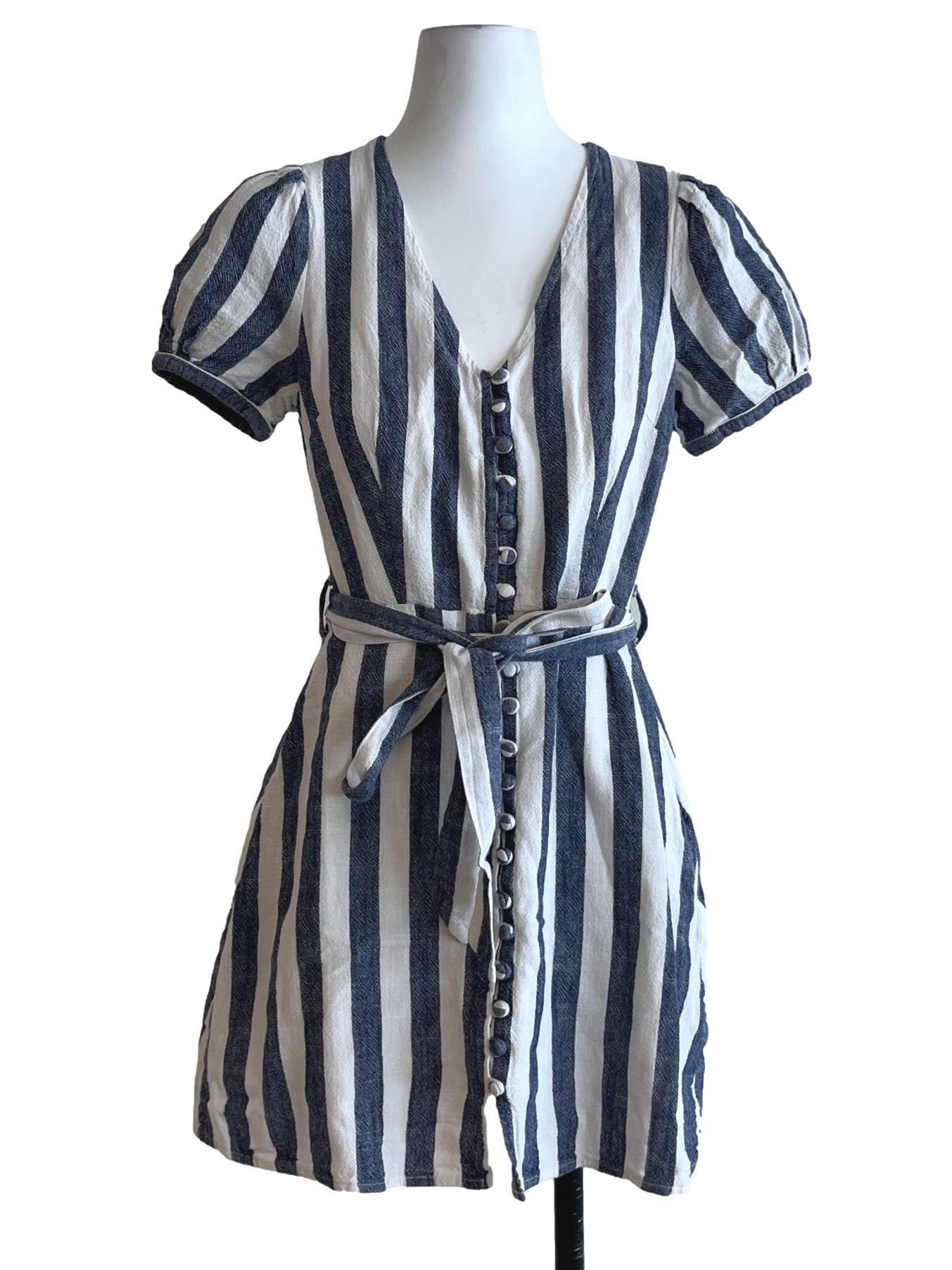 White Awning Stripe Empire Dress