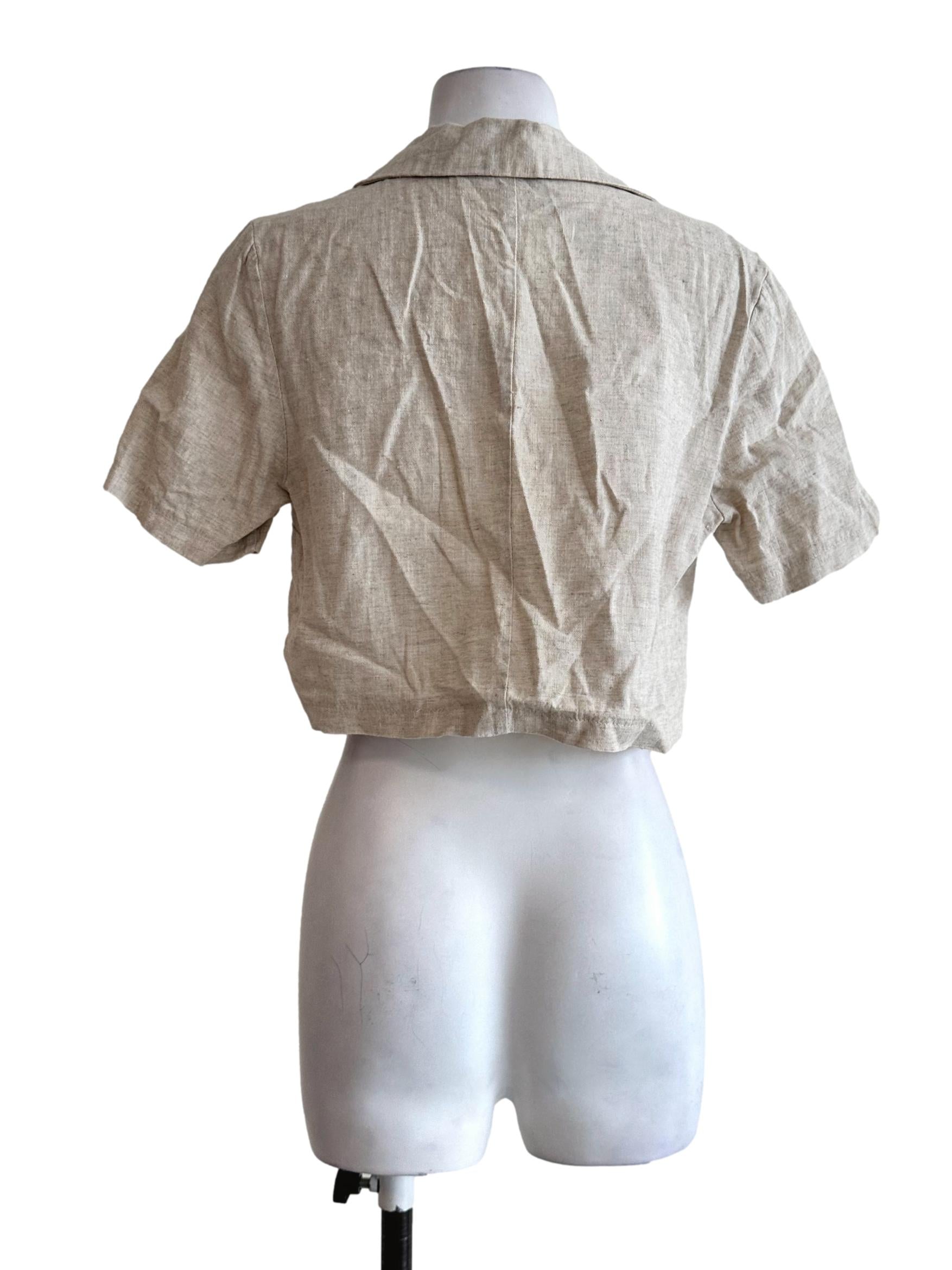 Beige Collar Button Top TEM