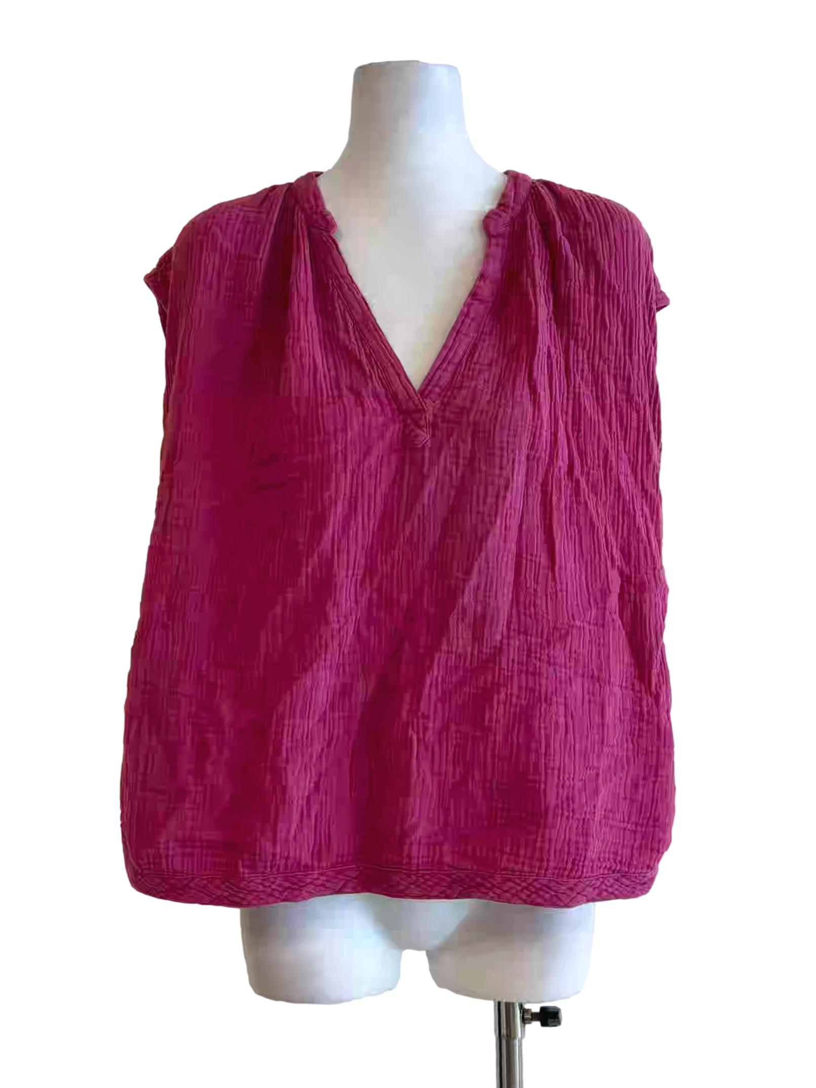 Magenta Textured Sleeveless Cotton Blouse
