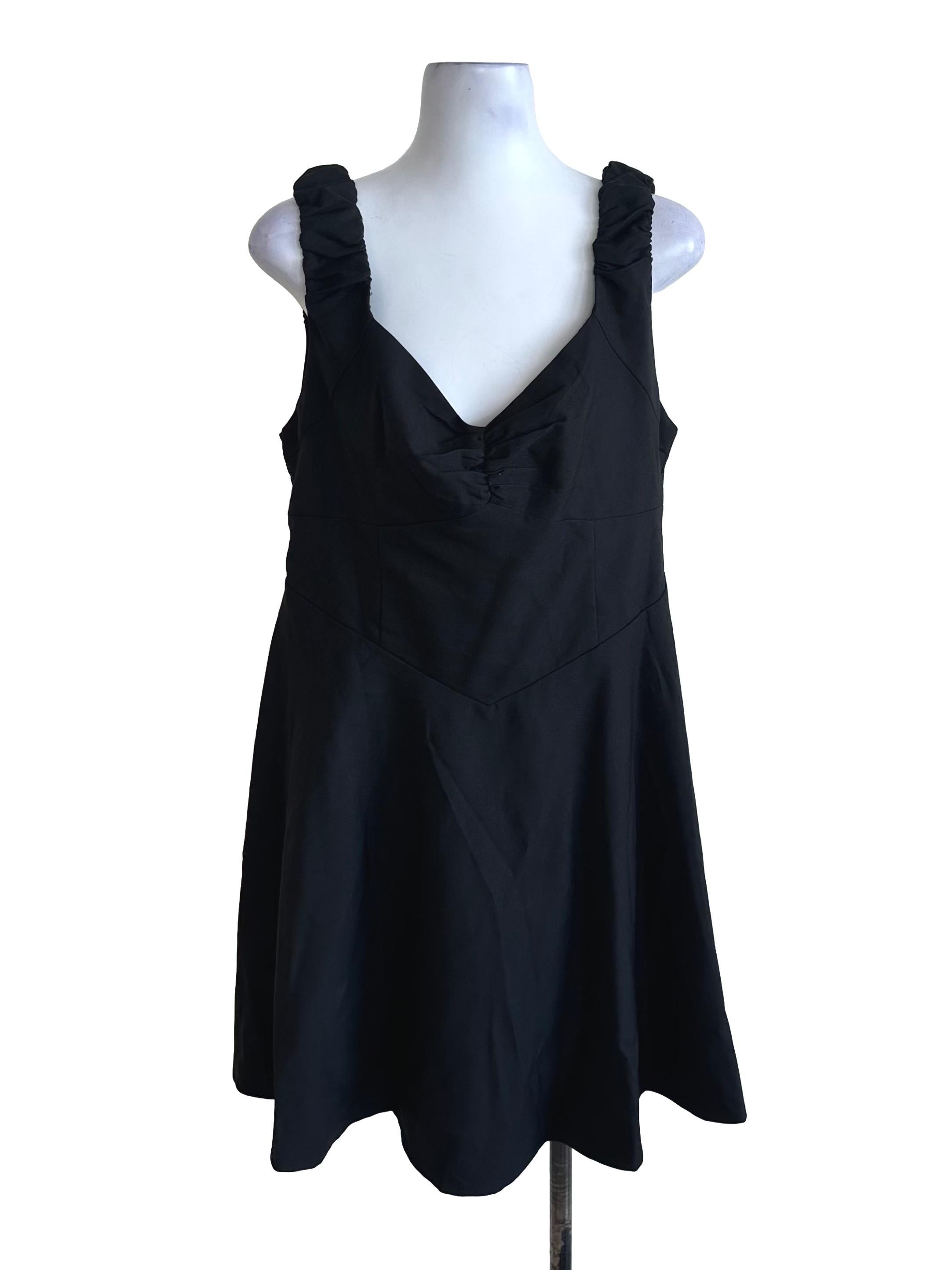 Onyx Black V Neck Ruched Strap Dress TTR