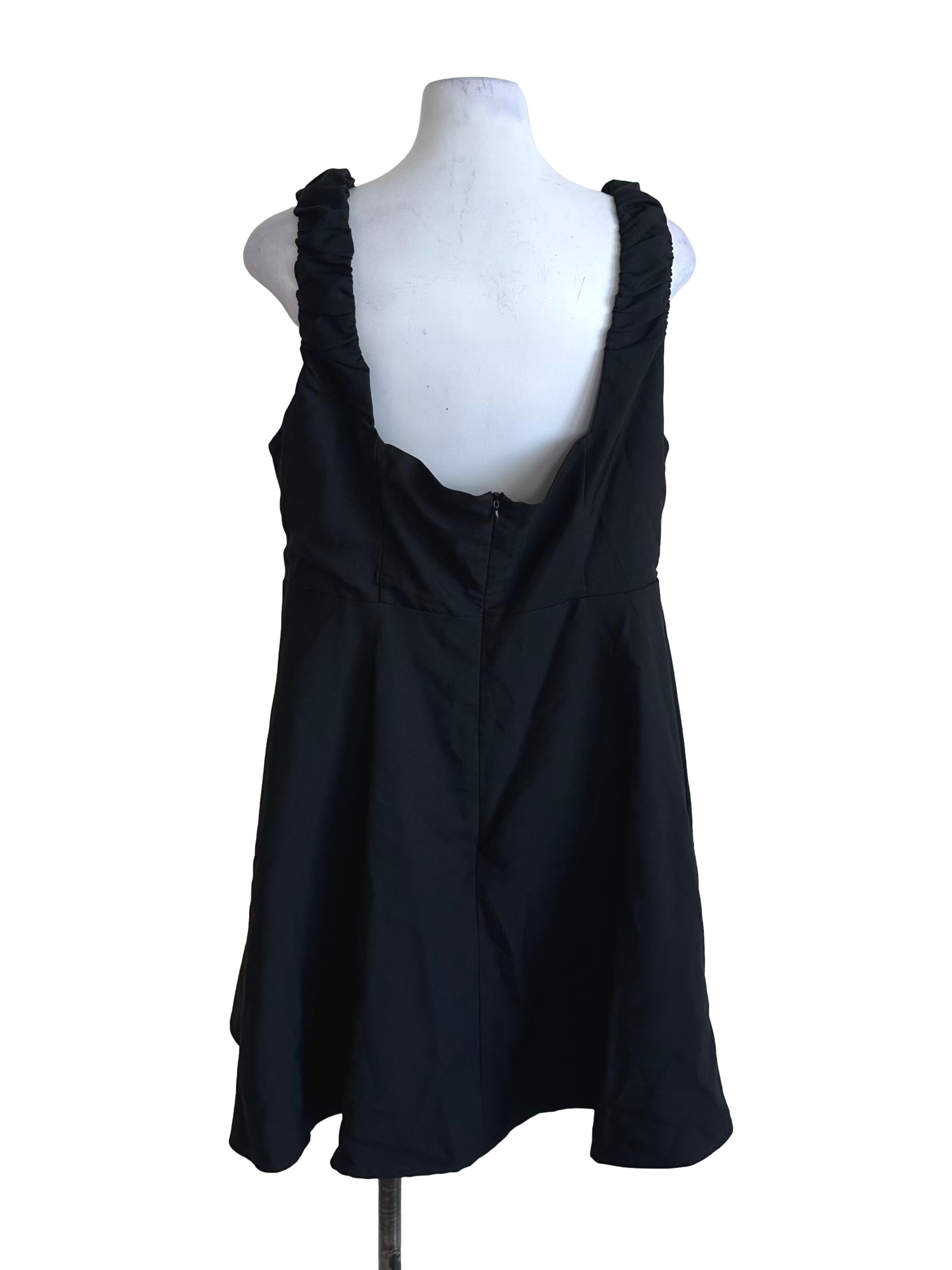 Onyx Black V Neck Ruched Strap Dress TTR