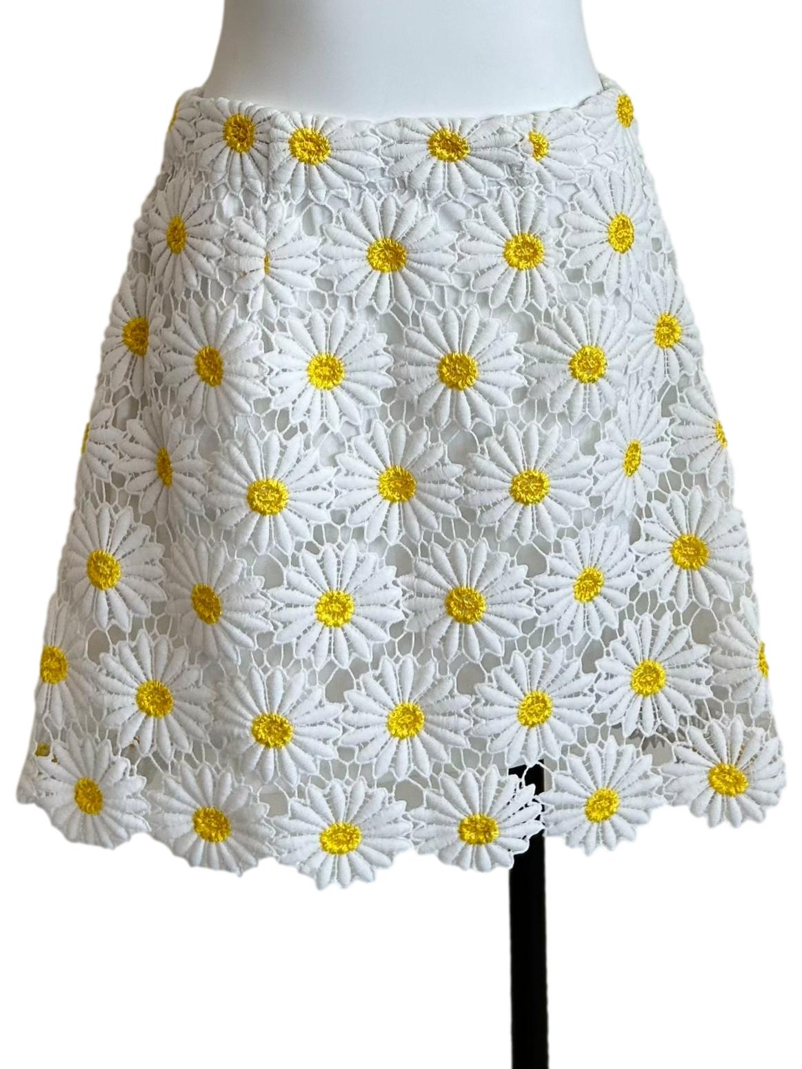 White & Yellow Daisy Crochet Mini Skirt
