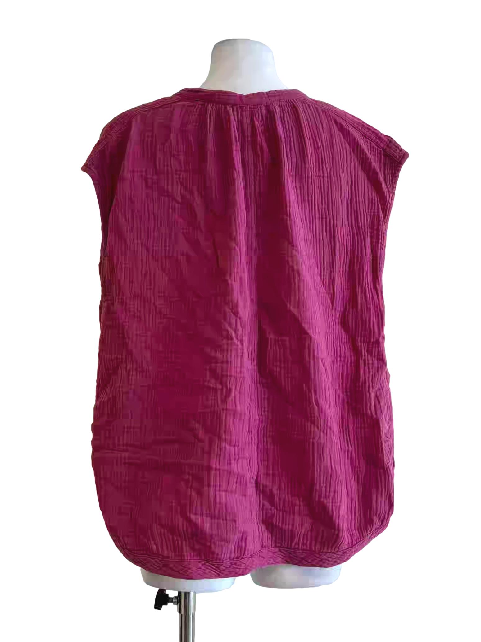 Magenta Textured Sleeveless Cotton Blouse