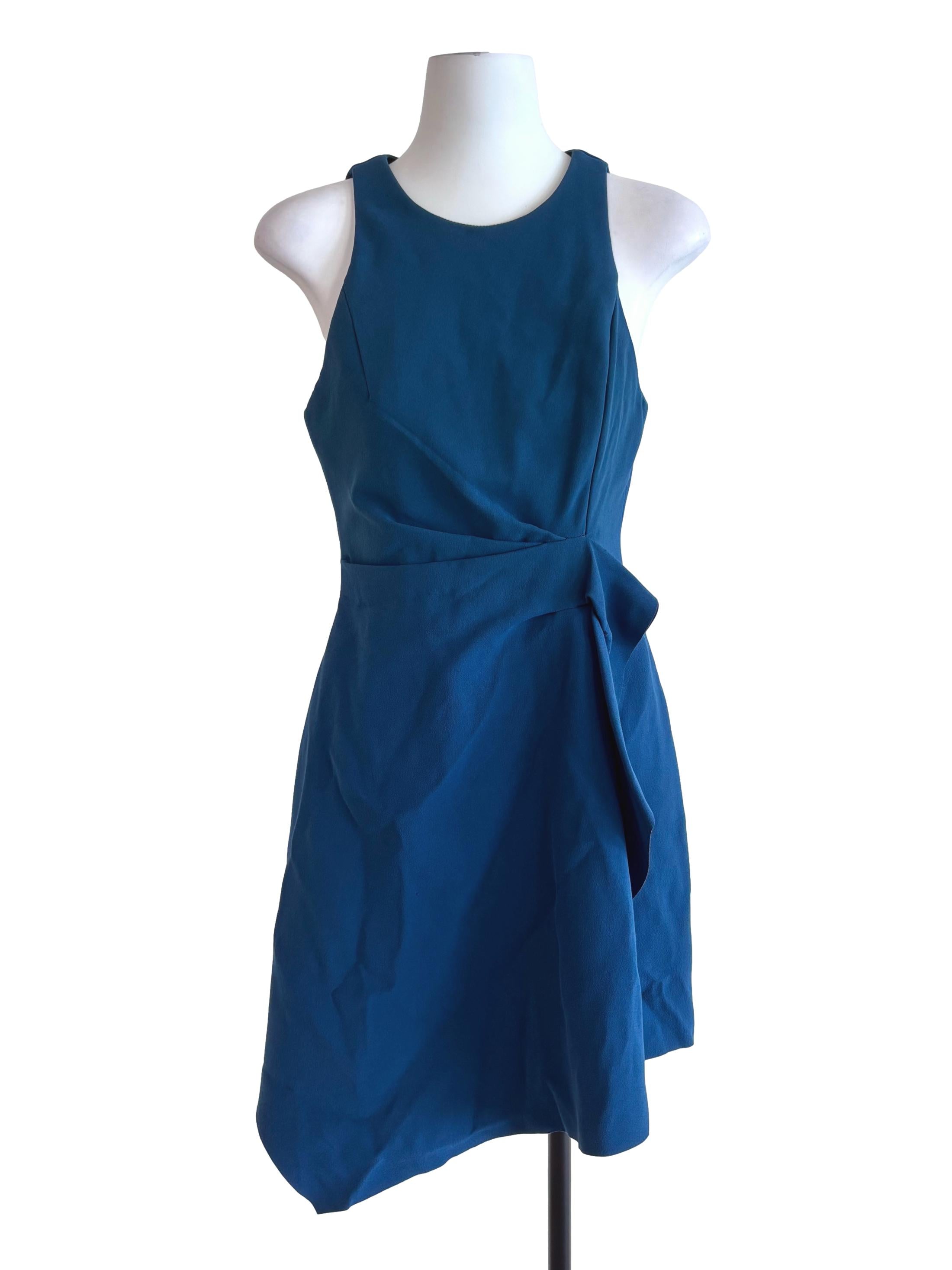Steel Blue Wrap A-Line Dress