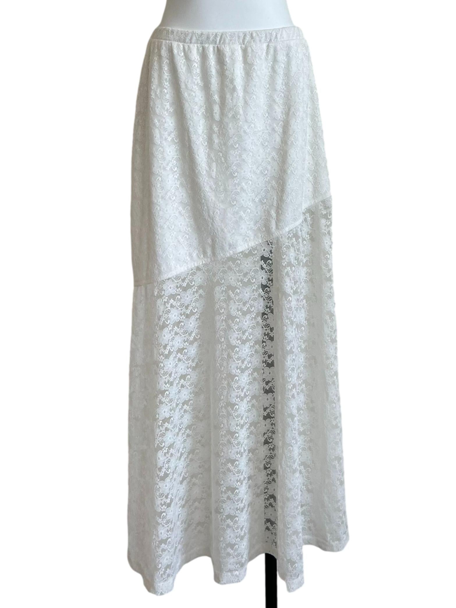 White Tiered Floral Lace Skirt