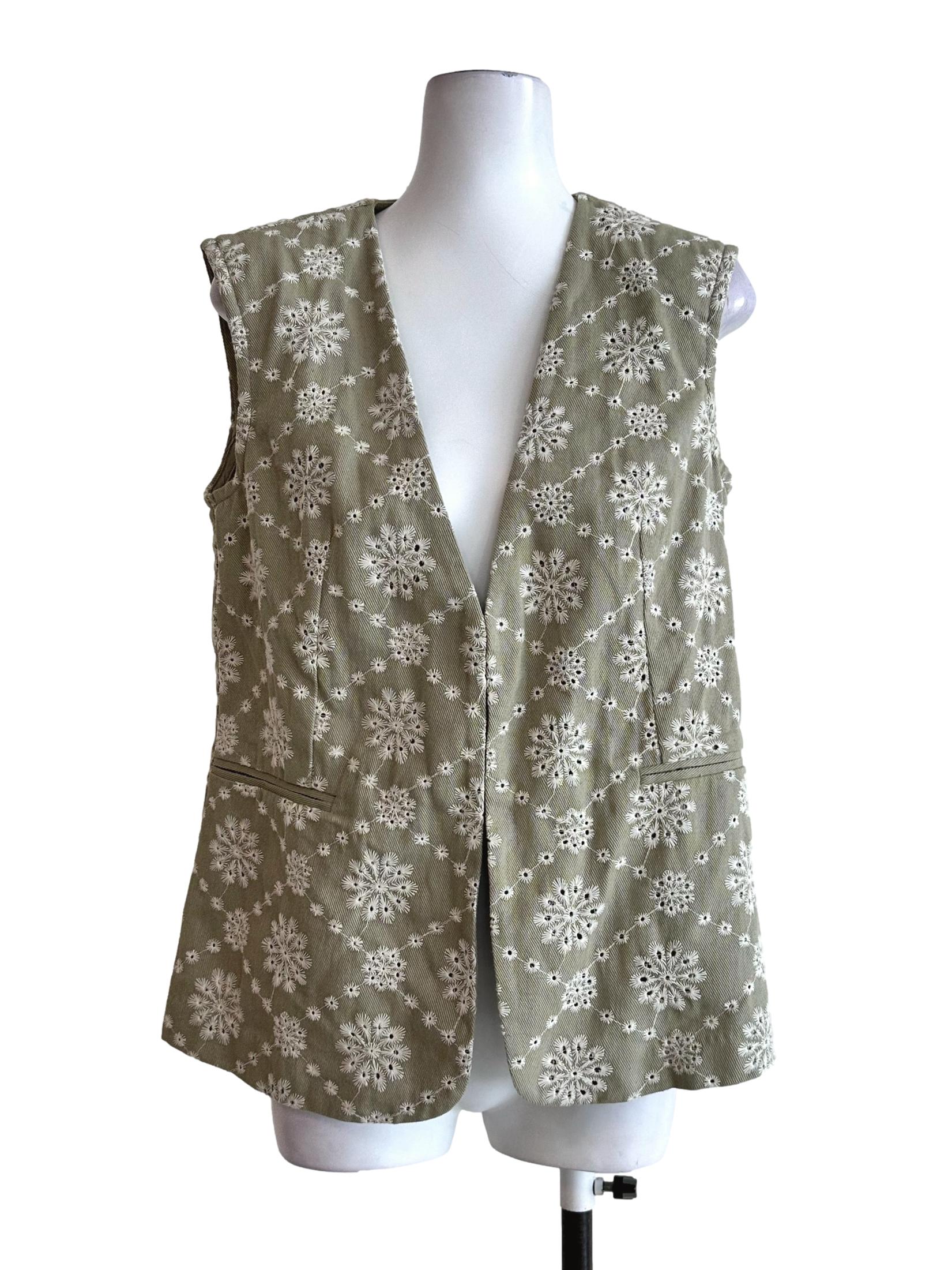 Sage Green Embroidery Pattern Vest LB