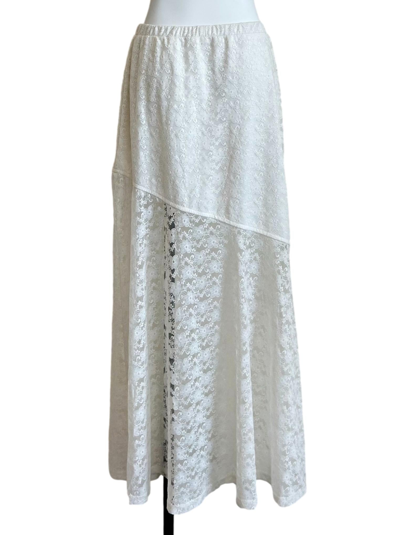 White Tiered Floral Lace Skirt