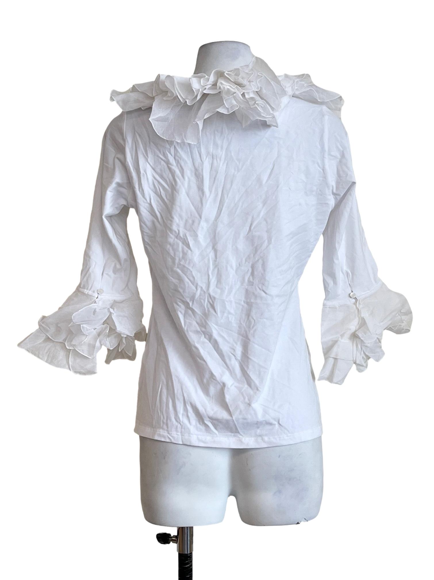 Off White Ruffle Neck Long Sleeve Top