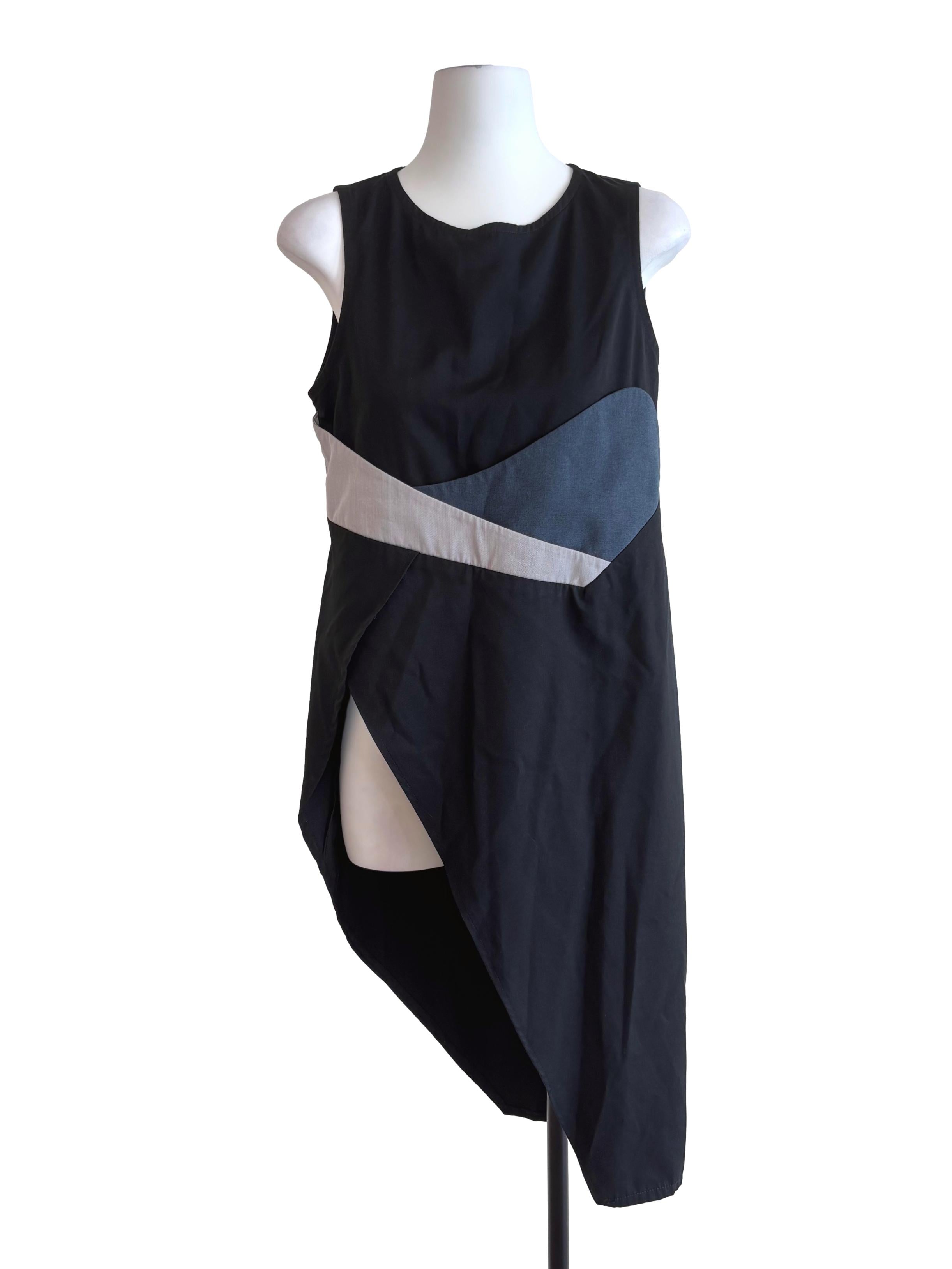 Black Asymmetric Sleeveless Long Blouse