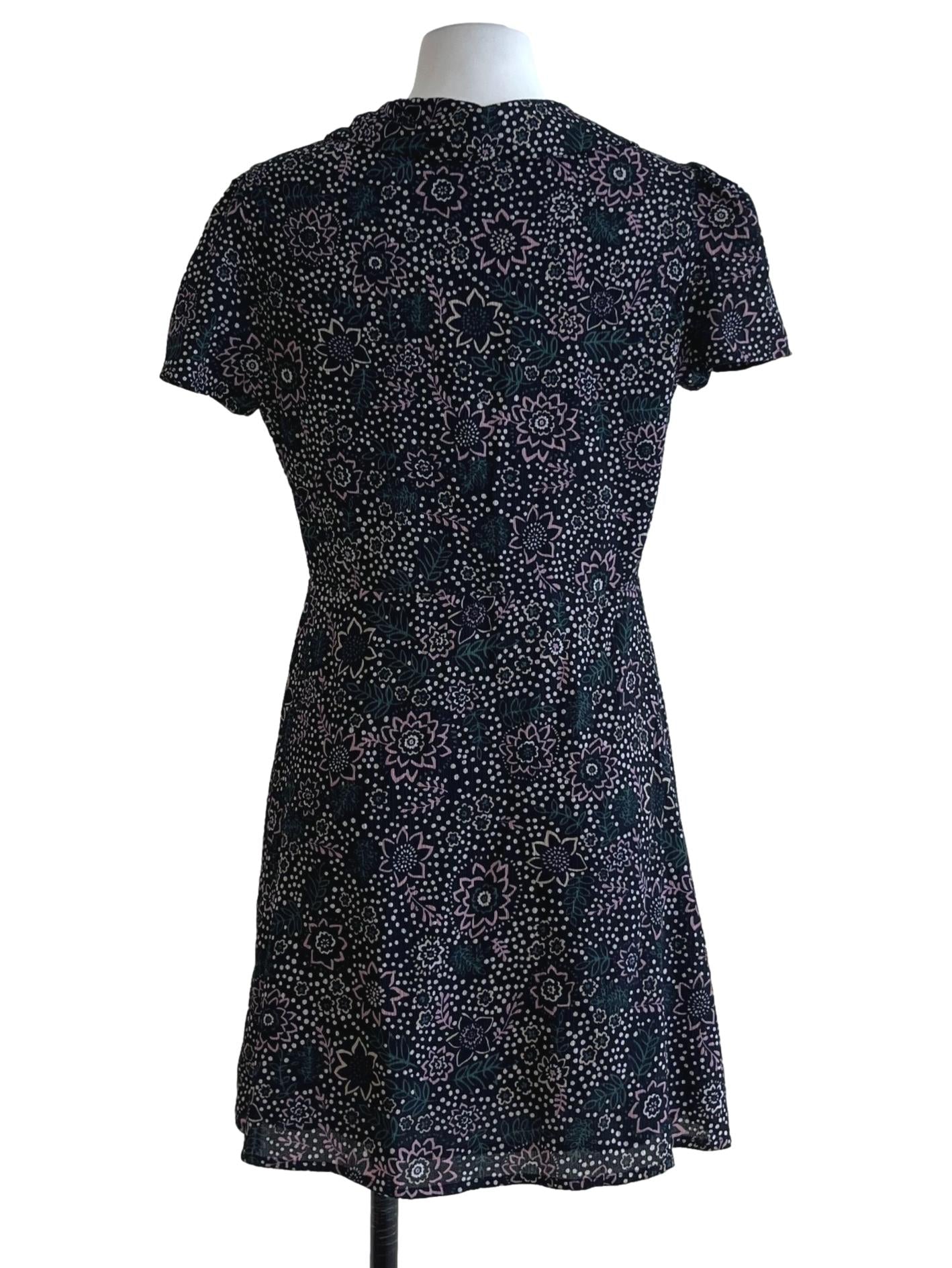 Navy Blue Floral Empire Dress