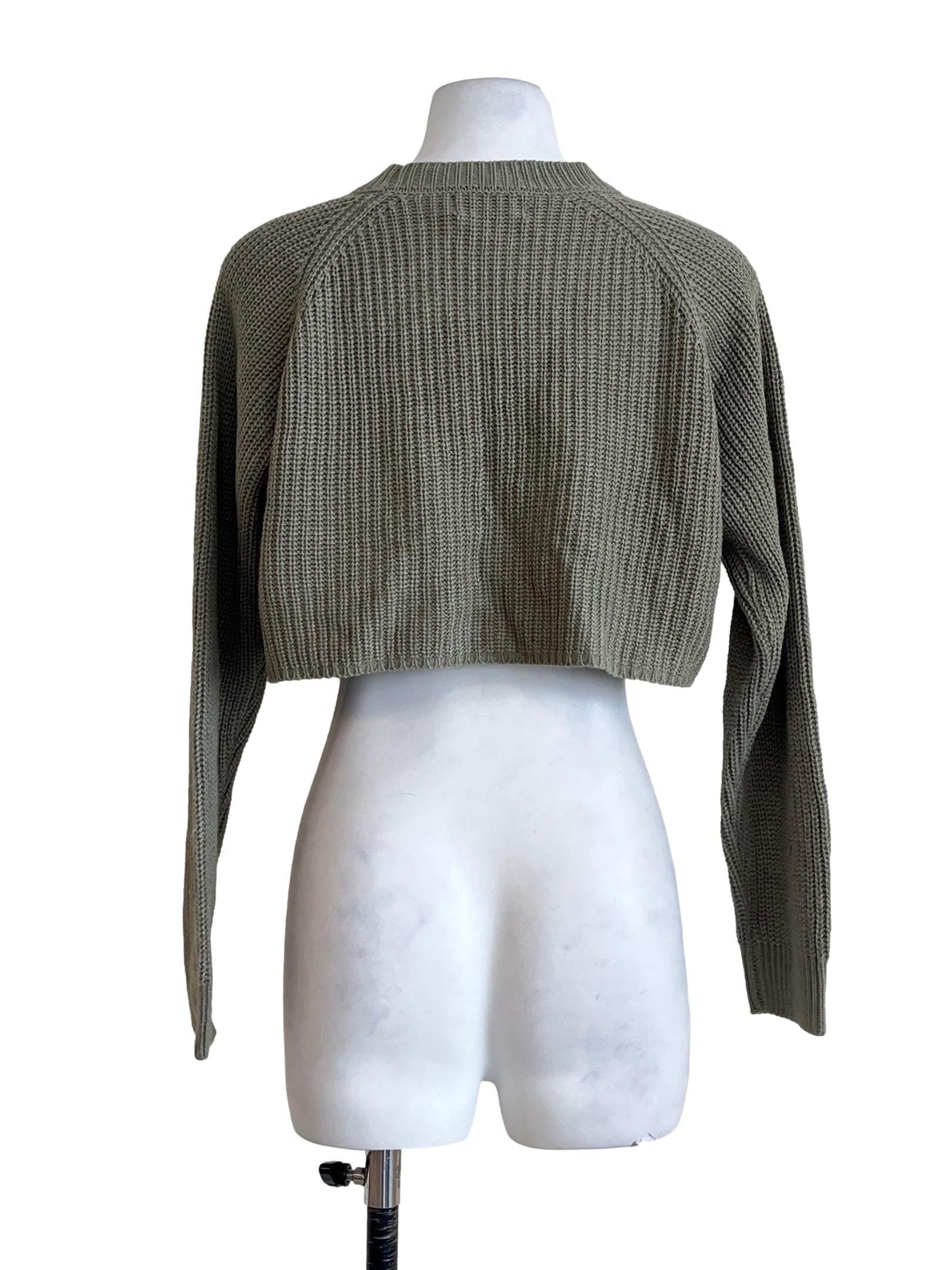Sage Green V-Neck Knit Cropped Cardigan