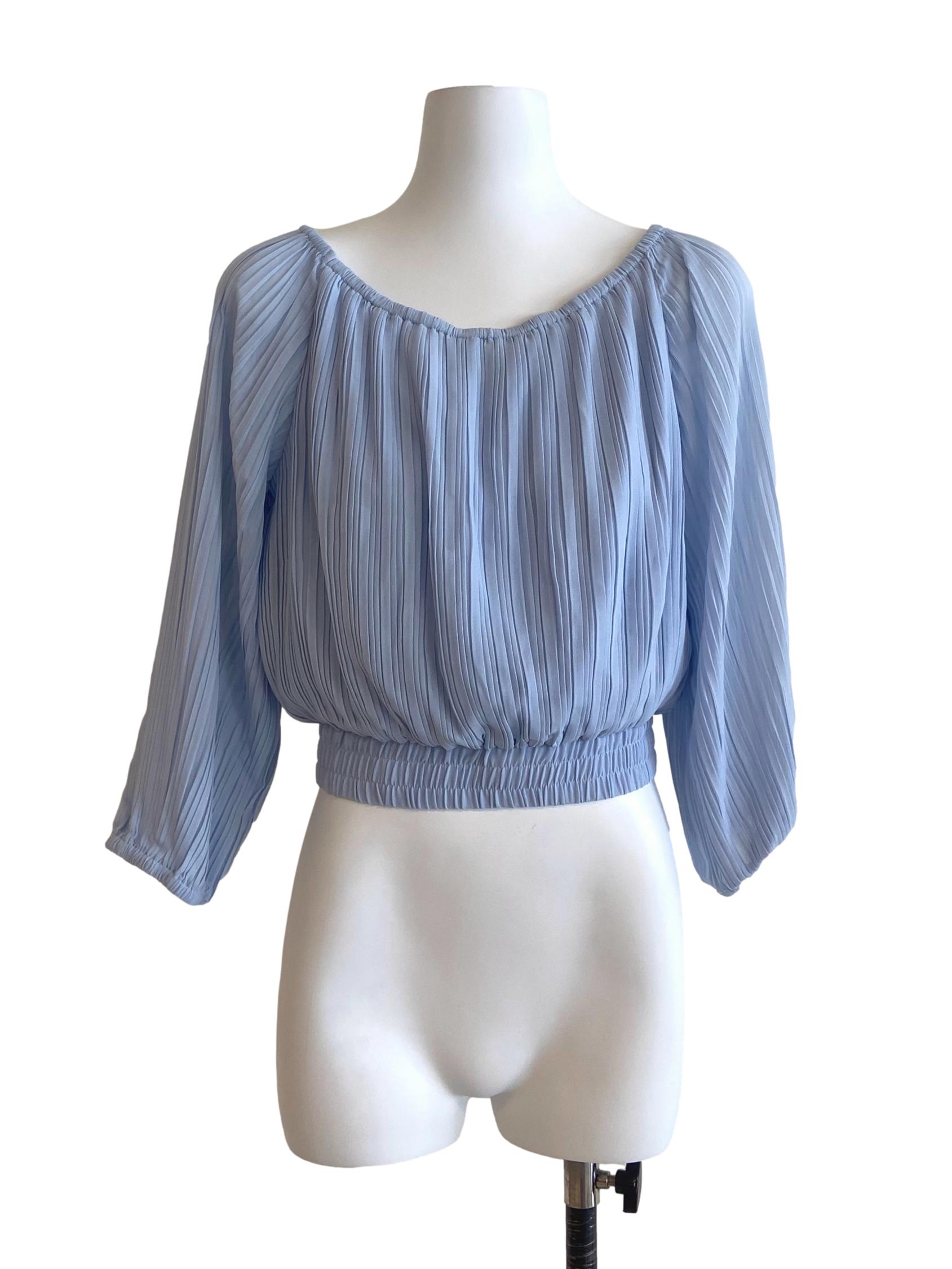 Sky Blue Accordion Pegged Waist Blouse