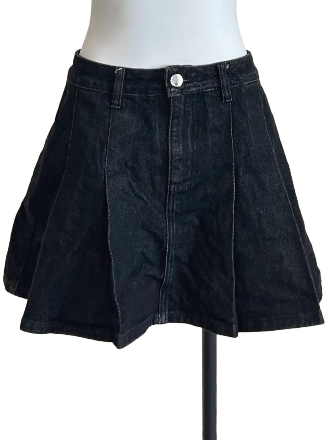Black Pleated High Waisted Mini Skirt