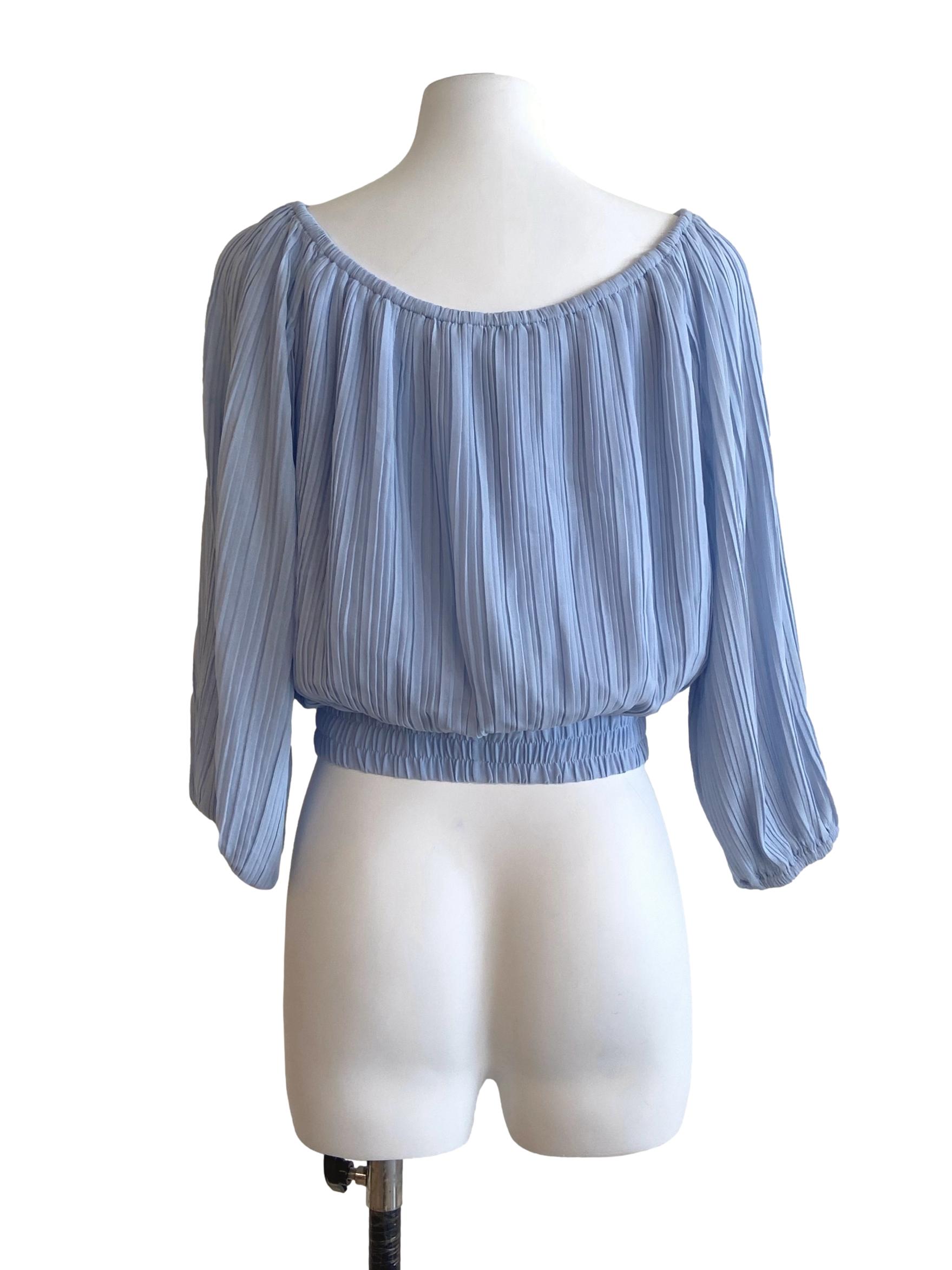 Sky Blue Accordion Pegged Waist Blouse