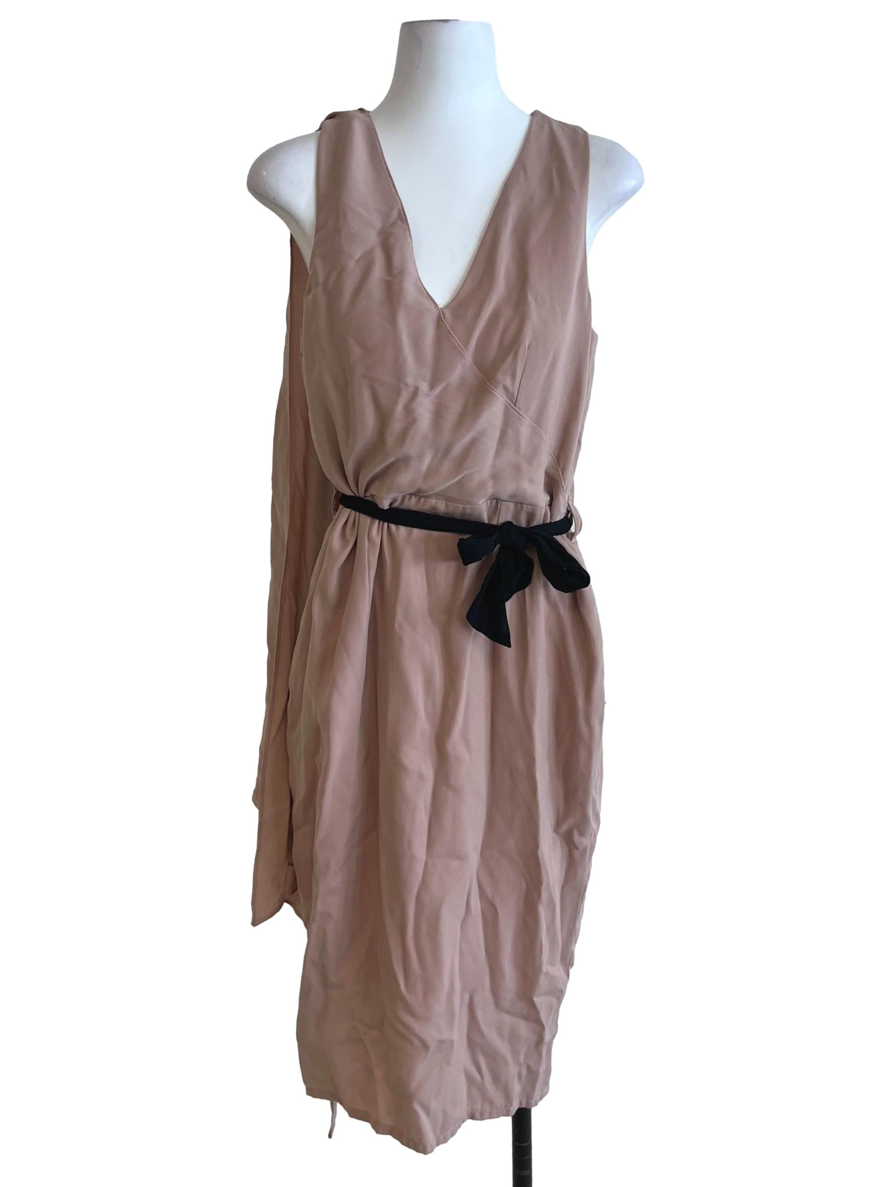 Pale Pink V-Neckline A-Line Dress