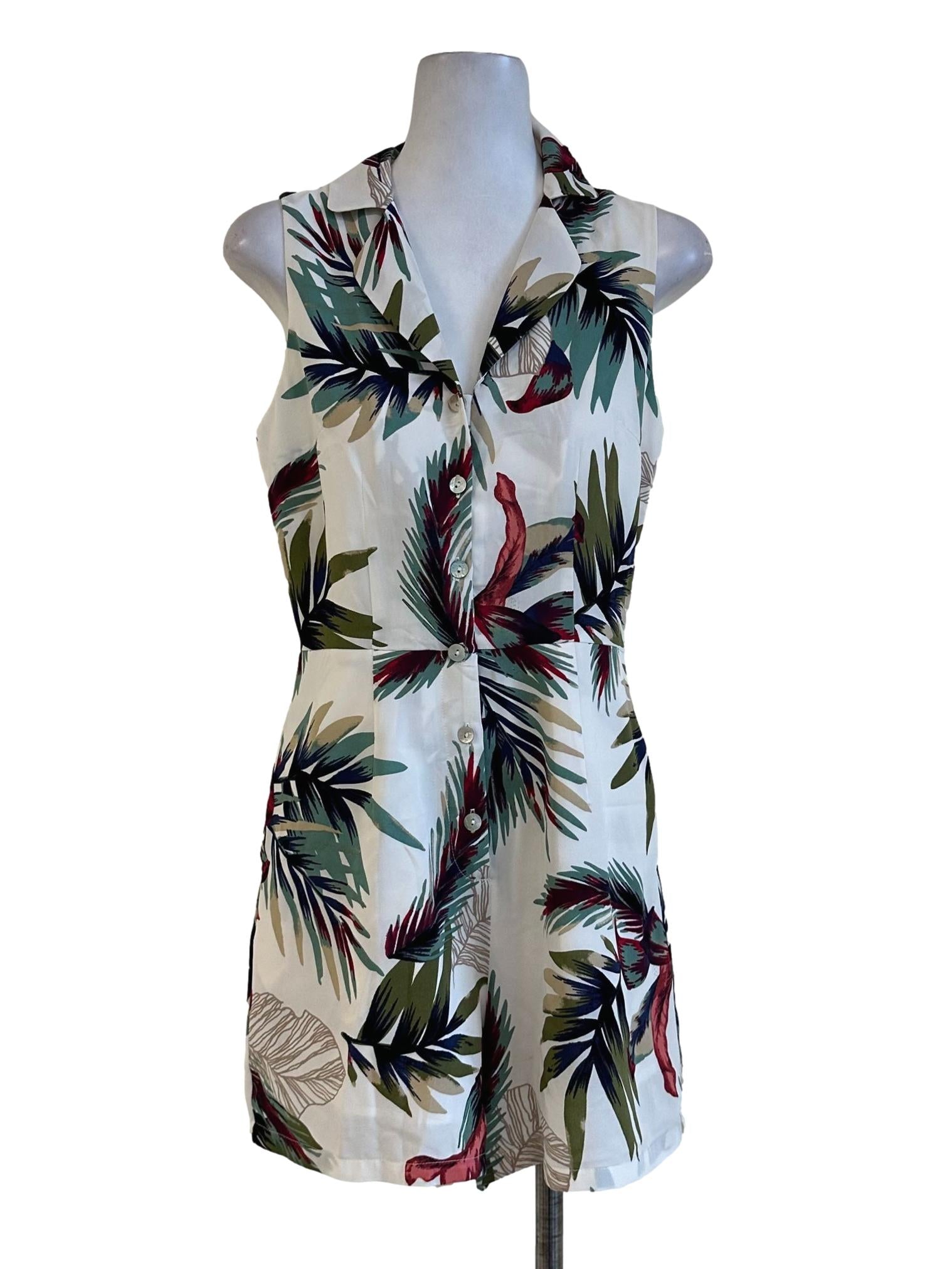 Porcelain White Floral Pattern Sleeveless Romper