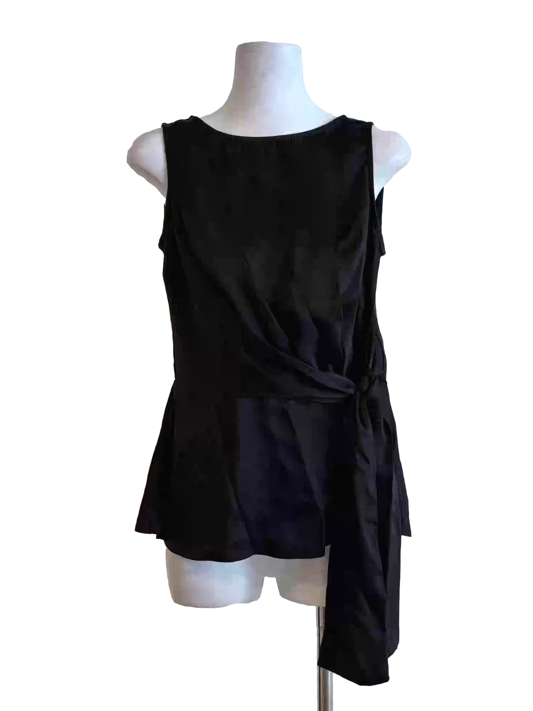 Black Satin Peplum Top