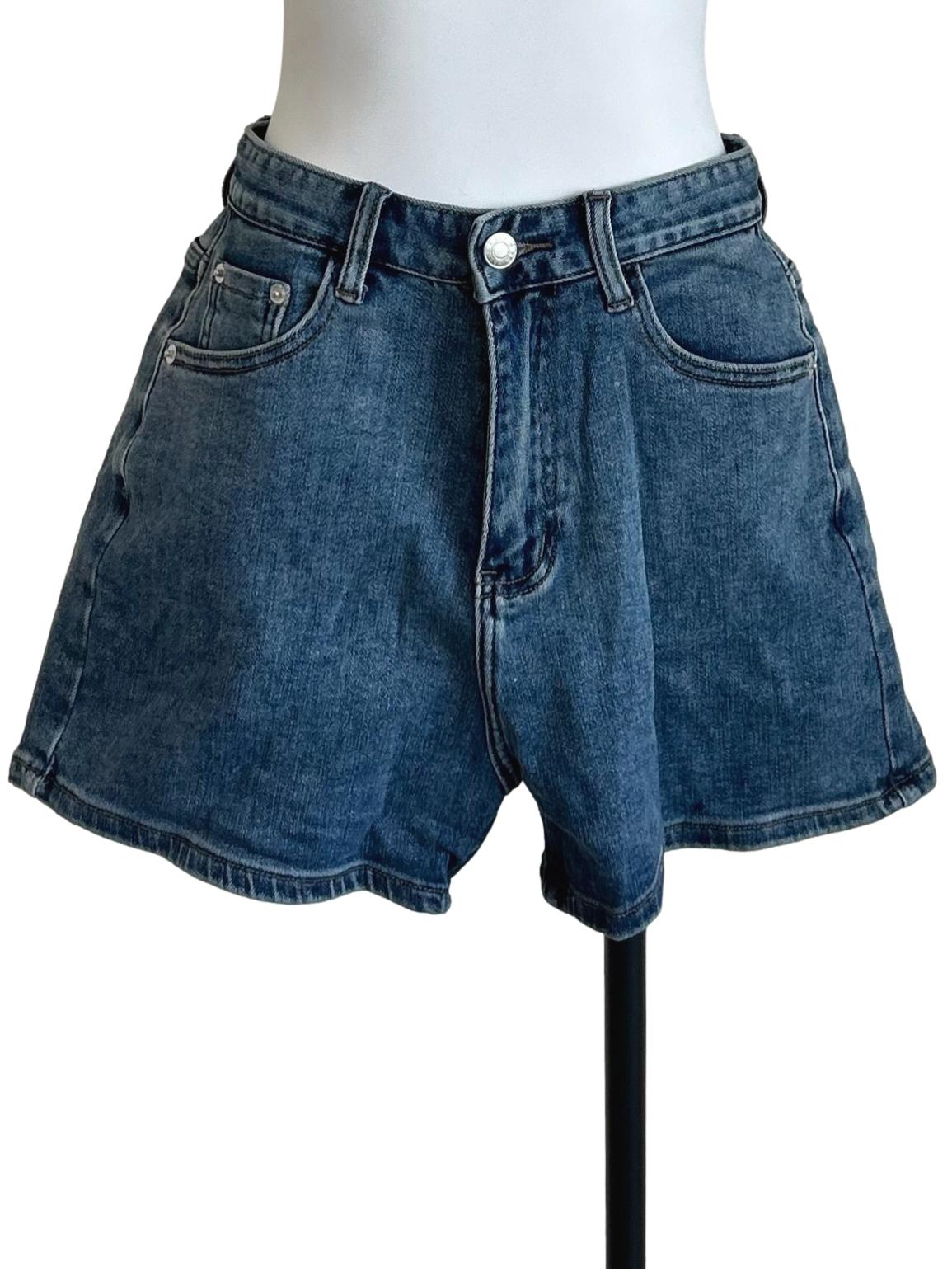 Dark Blue High Waisted Denim Shorts