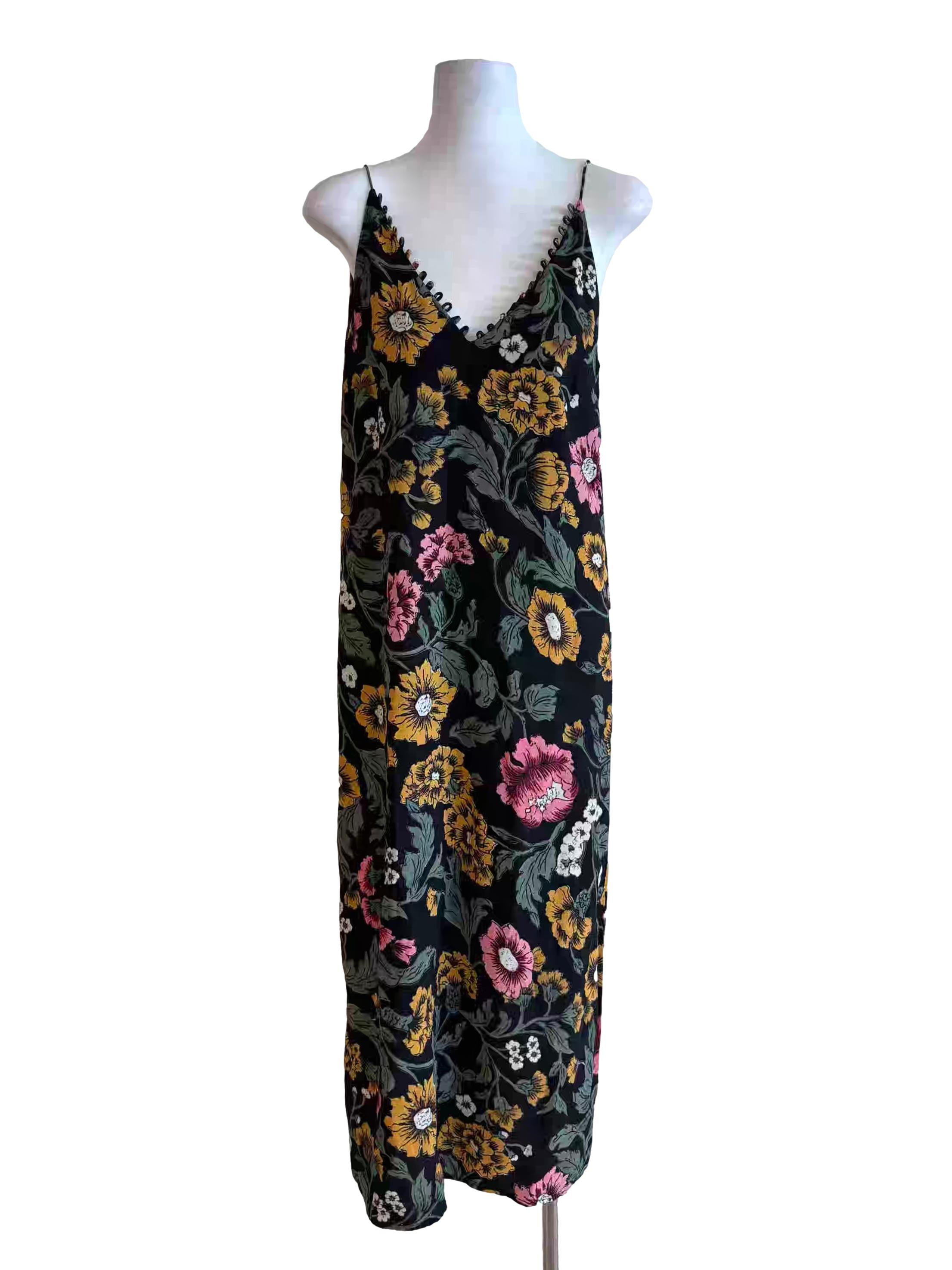 Jet Black Floral Print Straight Dress
