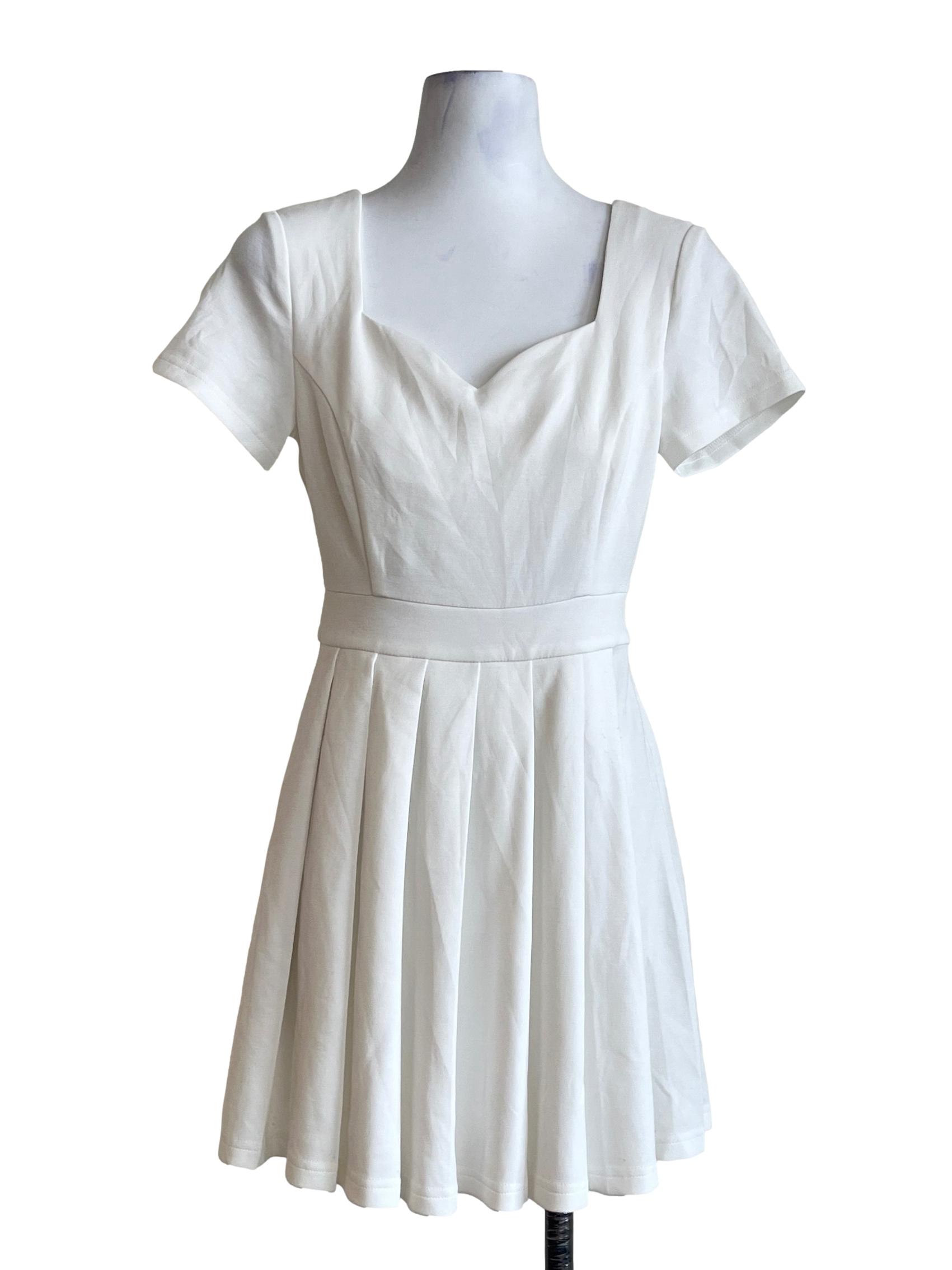 Cotton White Sweetheart Pleated A-Line Dress