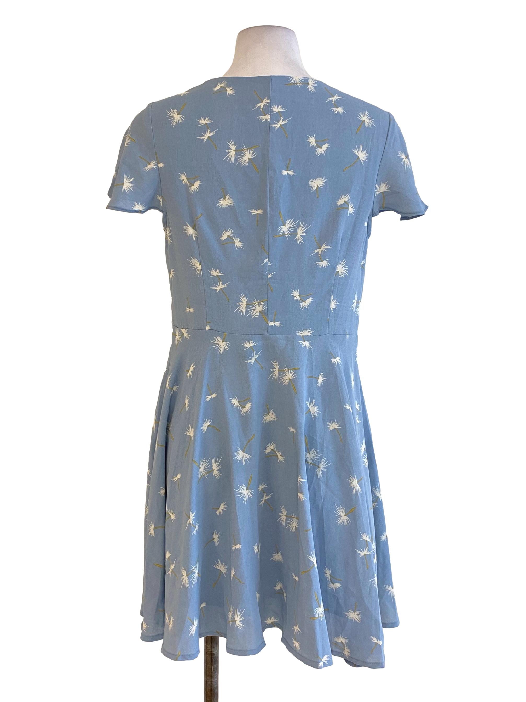 Sky Blue Printed Buttoned Down Short Sleeved Dress TTR