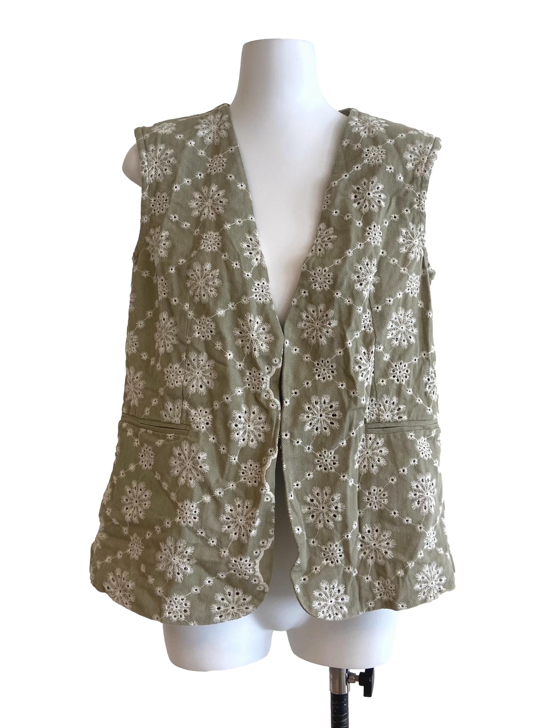 Sage Green Floral Embroidery Vest LB