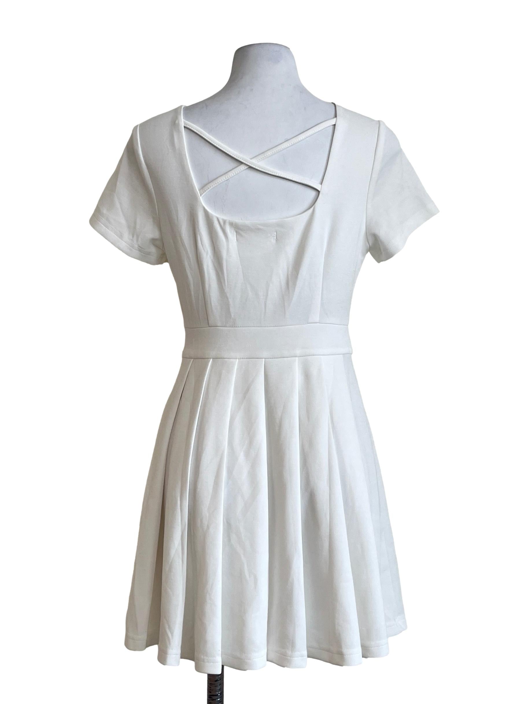 Cotton White Sweetheart Pleated A-Line Dress