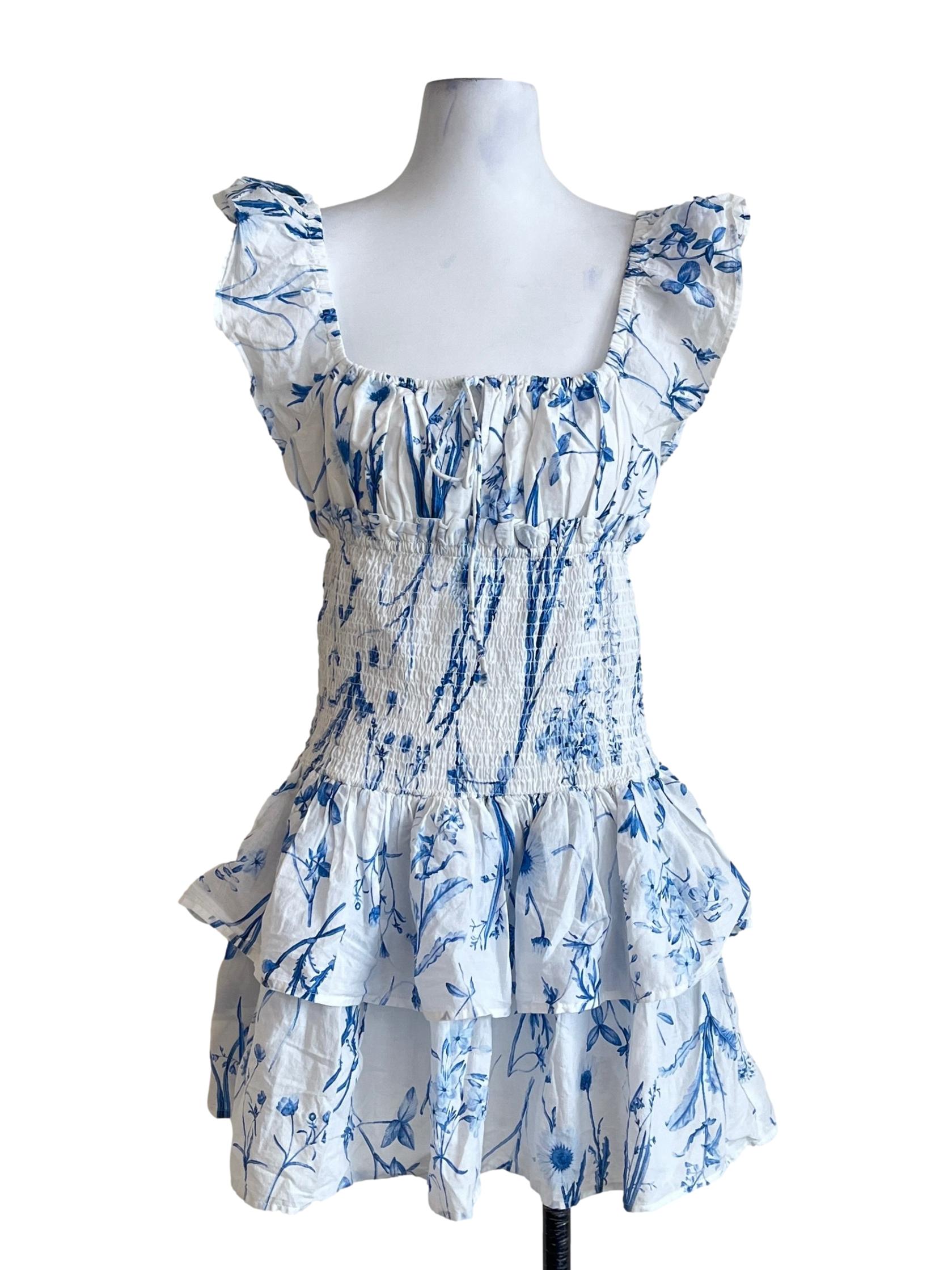 Off White Square Ruffle Sleeve Tiered Dress