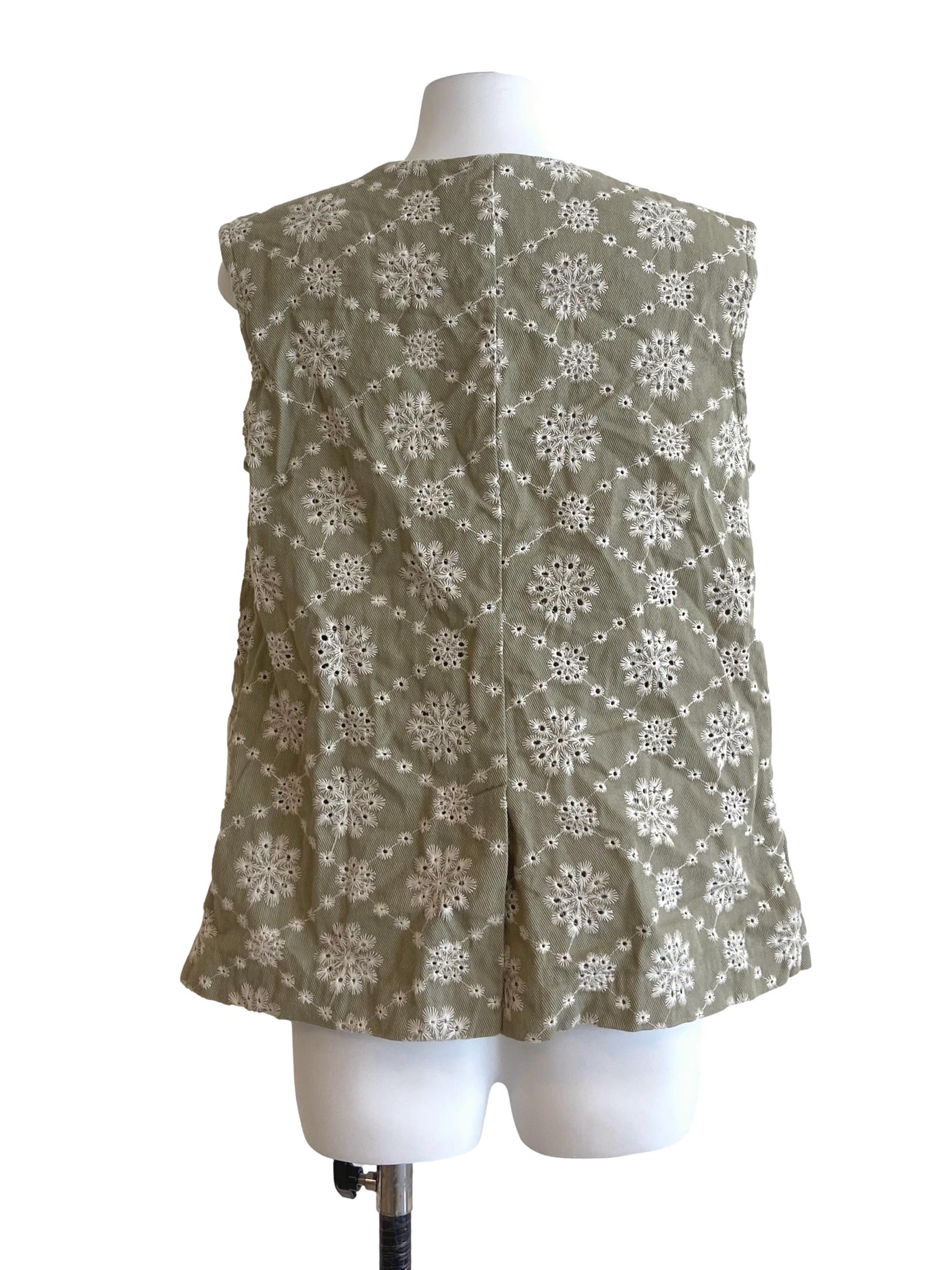 Sage Green Floral Embroidery Vest LB