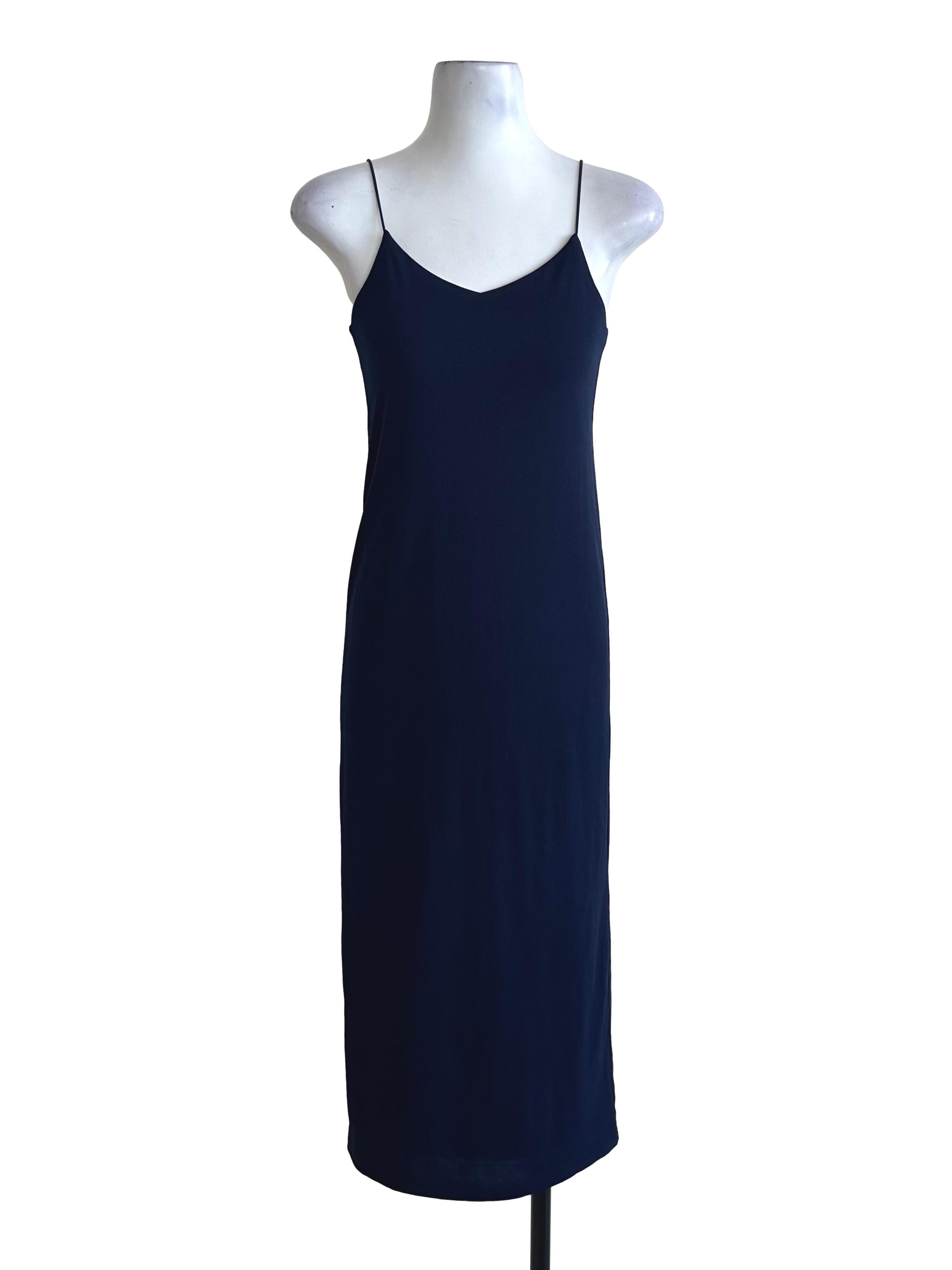 Navy Blue V Neck Spaghetti Strap Shift Dress LB